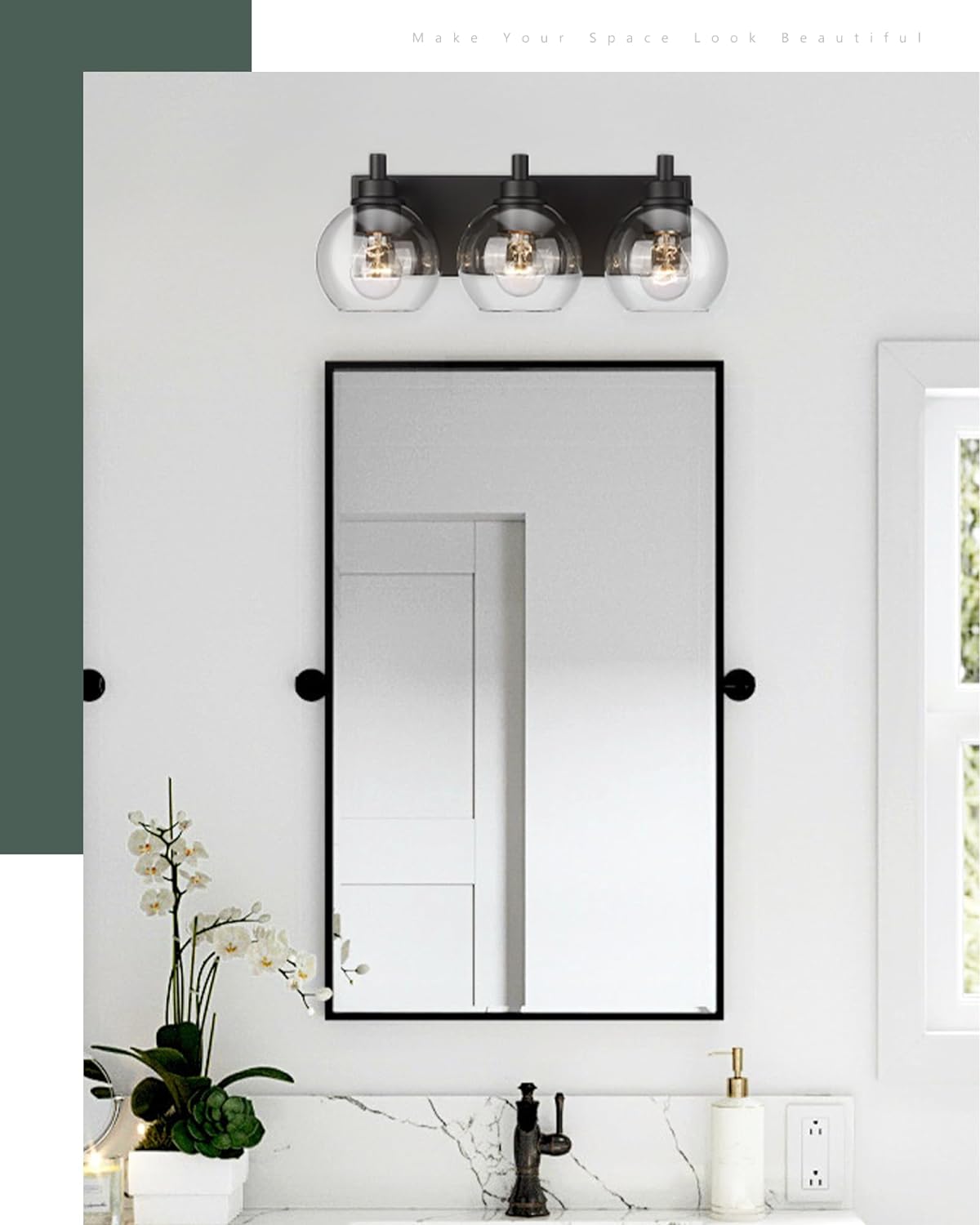 METWET Bathroom Light Fixtures, 3-Light Matte Black Vanity Light