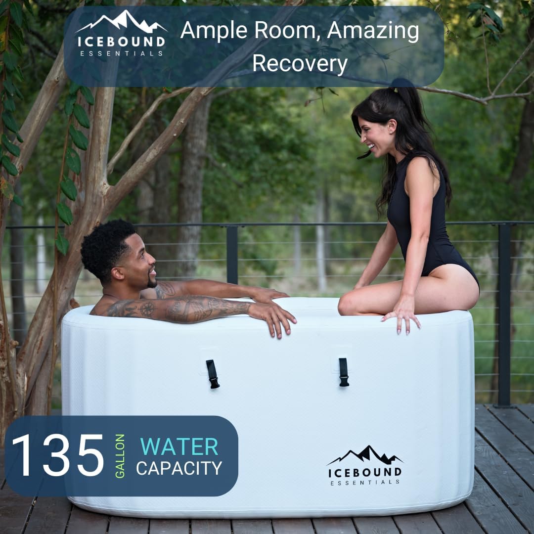 Icebound Essentials Immersion Cold Plunge 135 Gallon Ice Bath and Cold Plunge Tub Chiller Compatible Connections Inflatable Cold Plunge - Durable,