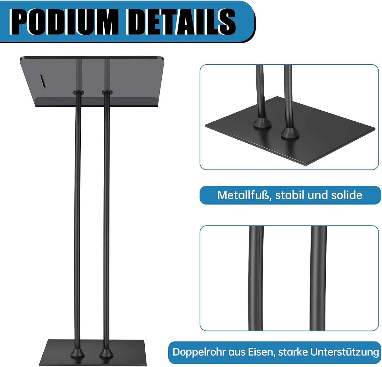 Acrylic Podium Lectern with Iron Stable Bottom, Pulpits for Churches with 10MM Thickened Acrylic Countertop