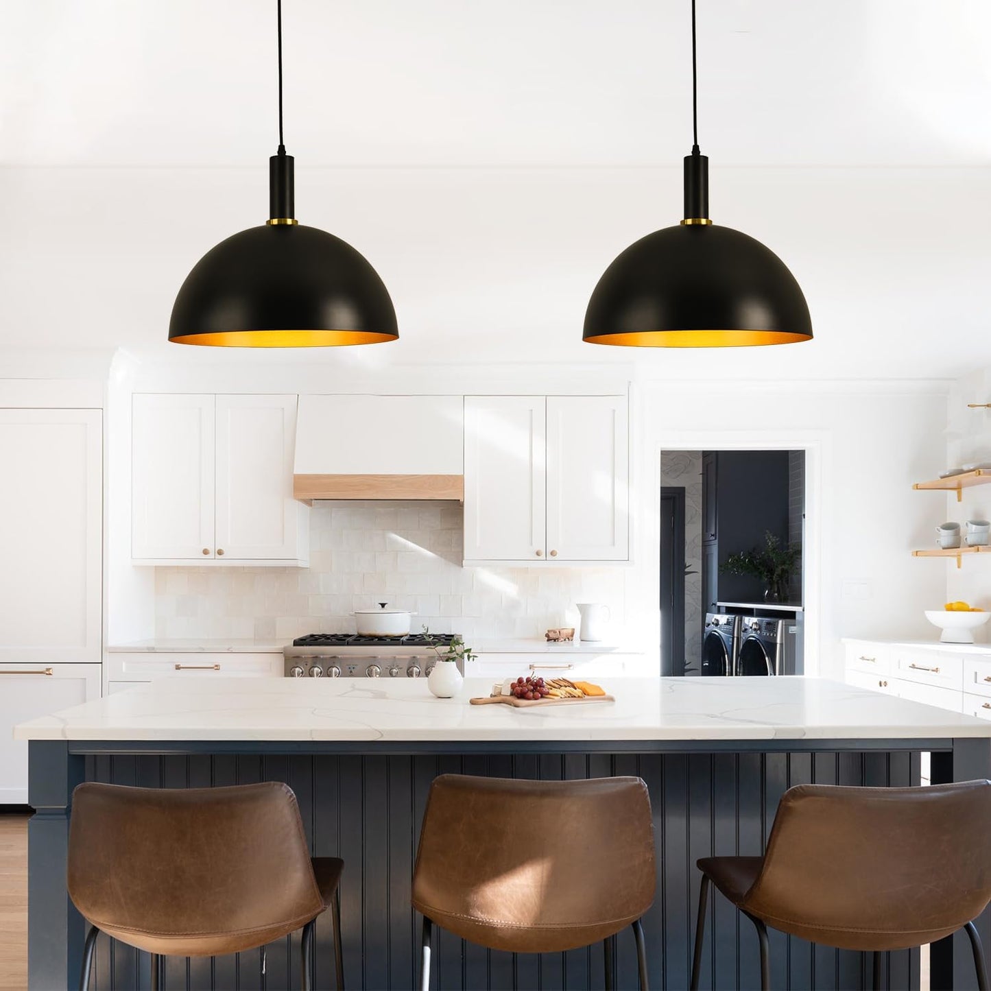 GRUSTRUST 17.72'' Large Black Pendant Light Kitchen Island Industrial Black and Gold Dome Pendant Light Modern Farmhouse Hanging Vintage