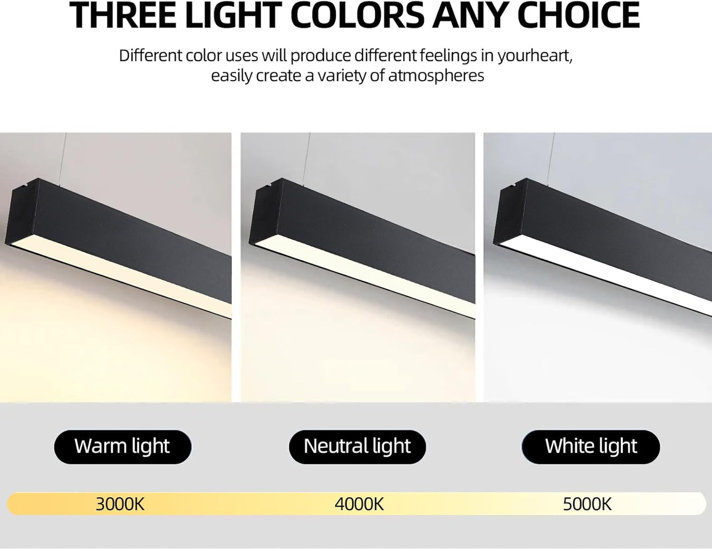 be studied 8FT Led Linear Light, 100W Linear Light Fixture Silicon Controlled Dimming 3000K to 5000K Color Changing, Ceiling Shop Light, Suspended