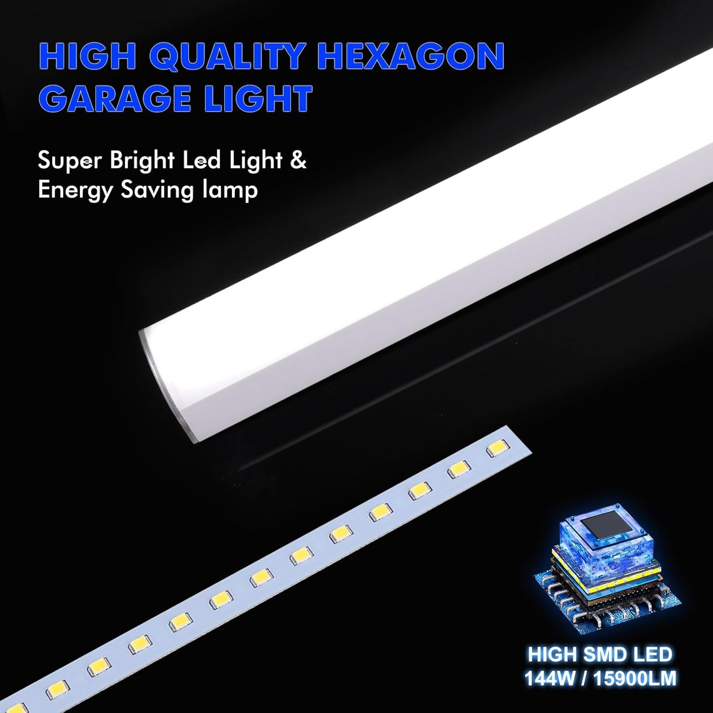 LZHOME LED Hexagon Garage Lights: 144W 15900LM Super Bright 3 Hexagon LED Lights Car Detailing Ceiling Light for Garage Workshop Warehouse Basement
