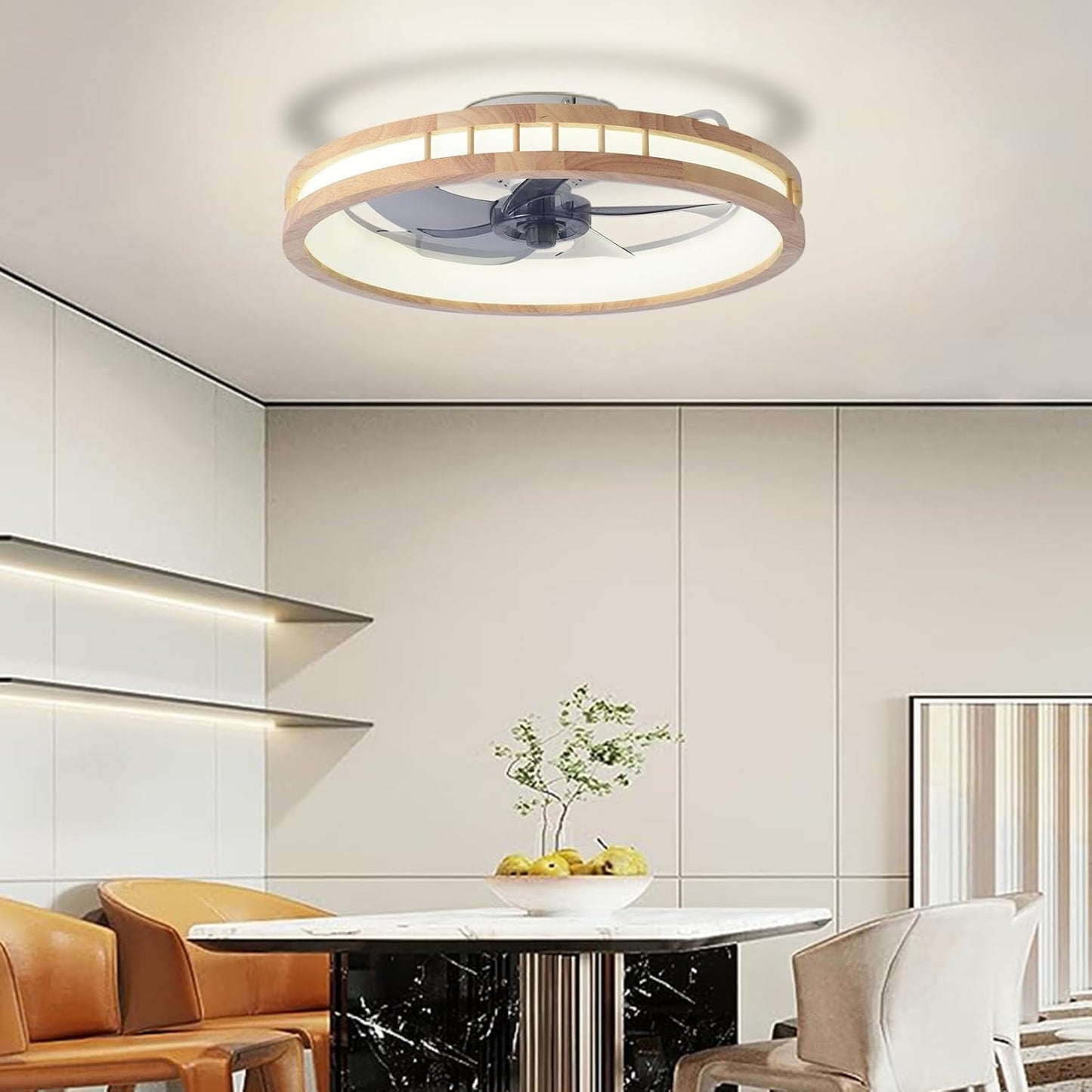 Ceiling Fans with Lights - 20-inch Modern Hollow Wood Carving Ceiling Fan with Light, 3 Color Dimmable LED, 6-Speed R
