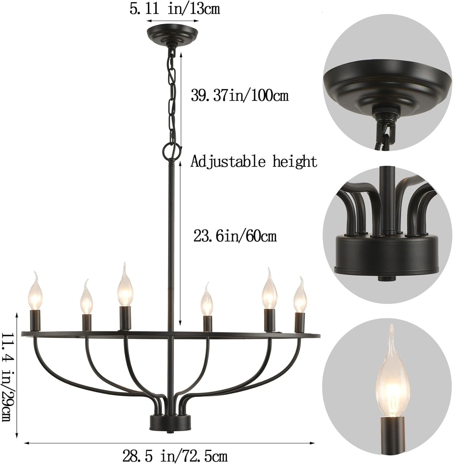 TDGXFL Modern Farmhouse Chandelier 6-Light Rustic Industrial Candle Chandelier Light Fixture Gold Pendant Light Fixtures Ceiling Hanging Lamp for