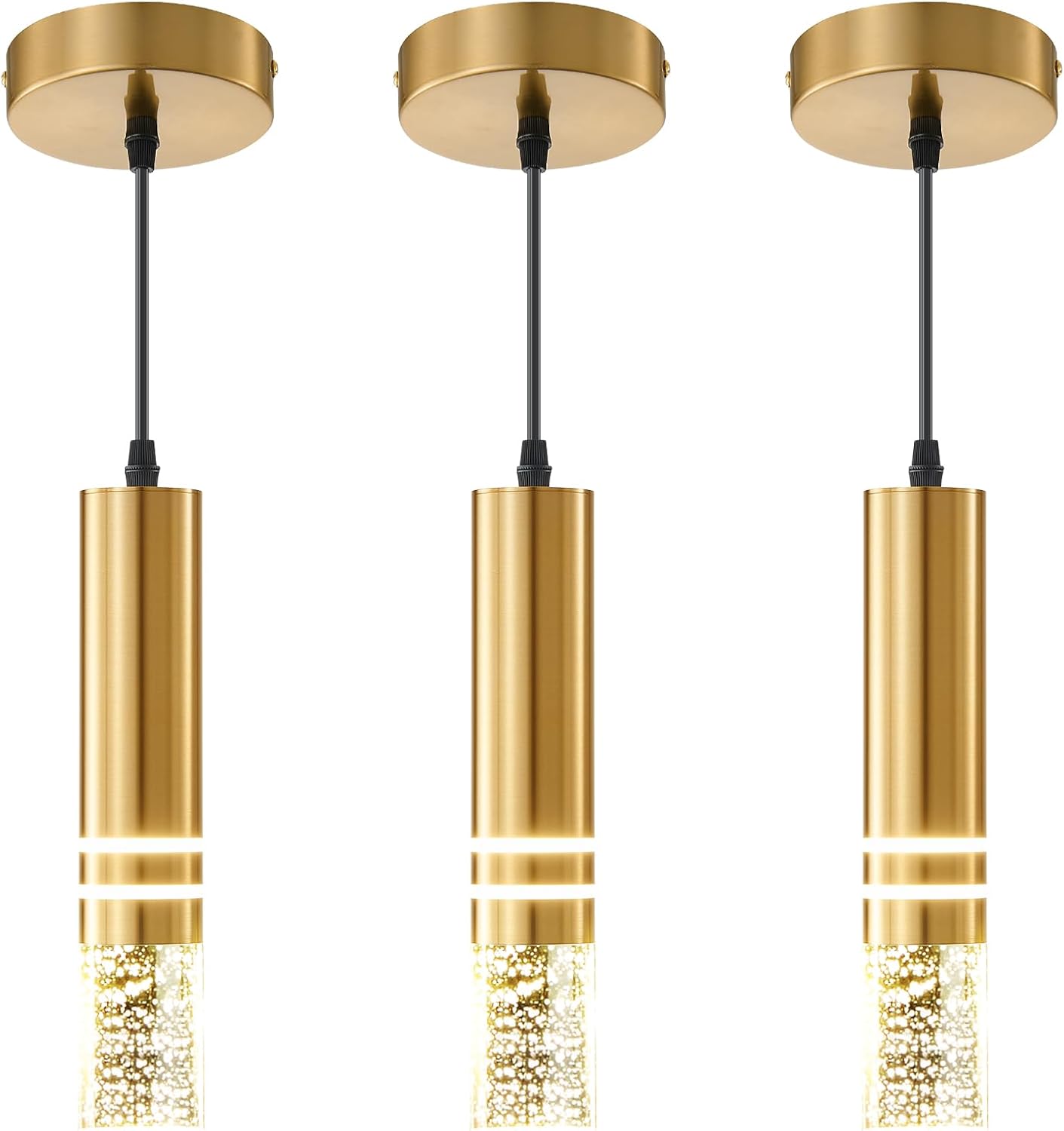 AGEJYYY Modern LED Kitchen Chandelier Trio Pack Dimmable Island Lighting, Stylish Pendant Lamp, Bubble Crystal Ceiling Fixture