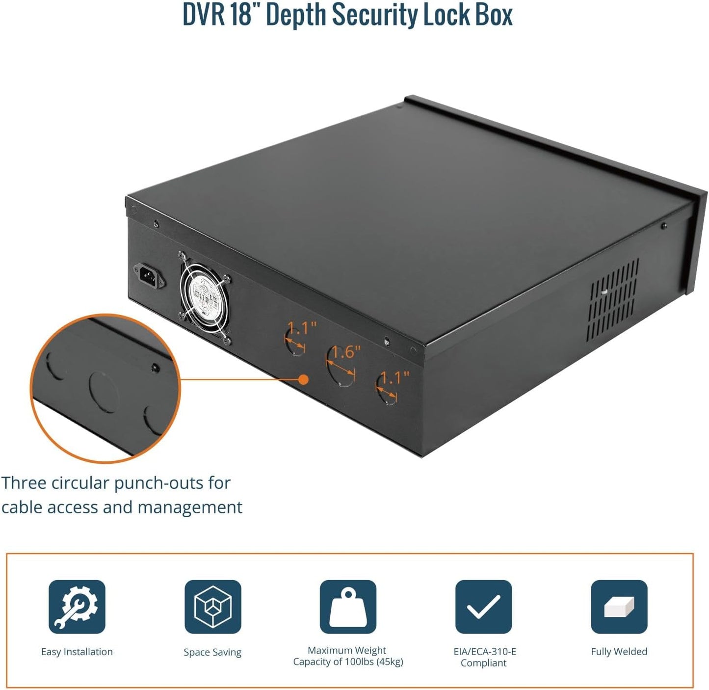 Tecmojo DVR Lock Box with Fan, Heavy Duty Electronics Security Box for NVR, POE Switch, Document, Metal Security Storage in Stores, Office, Home(18Ă—18Ă—5in)