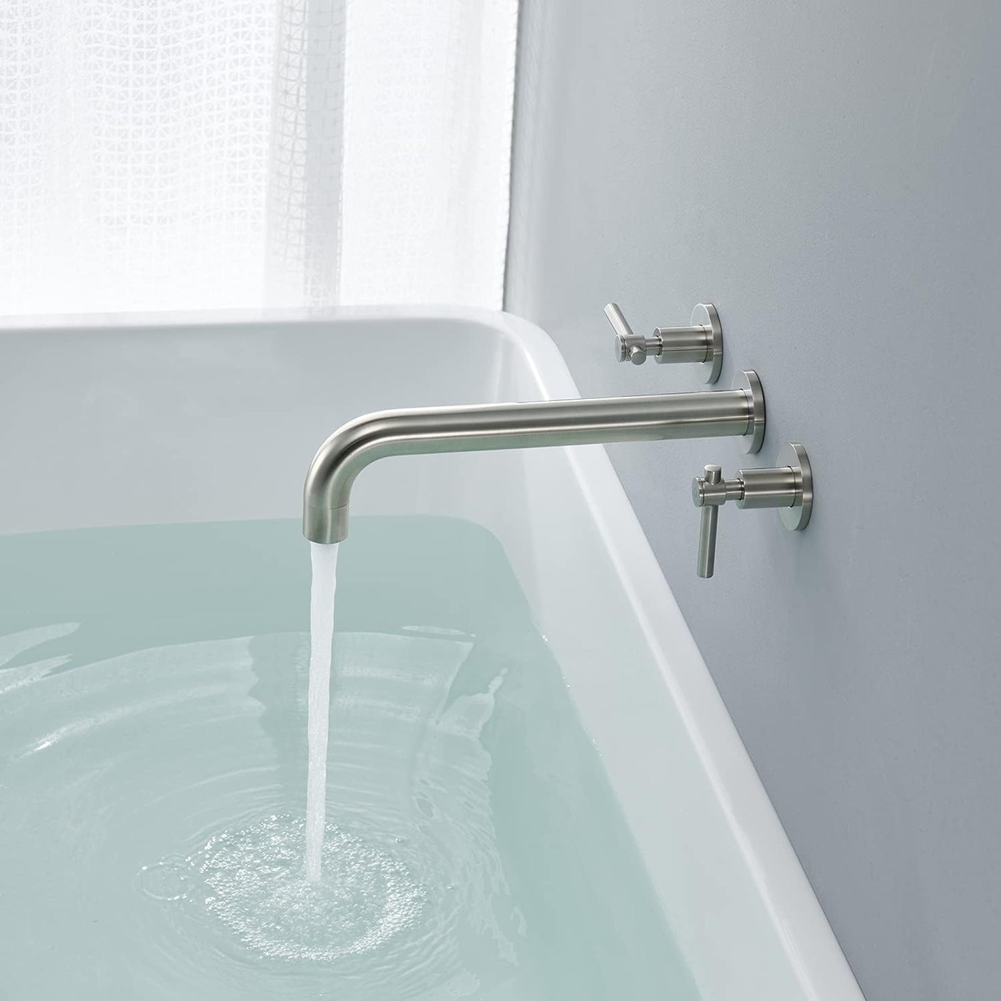 Wowkk Tub Filler Wall Mount Tub Faucet Brushed Nickel Brass Bathroom Bathtub Faucets with 2 Handles (Brushed Nickel)
