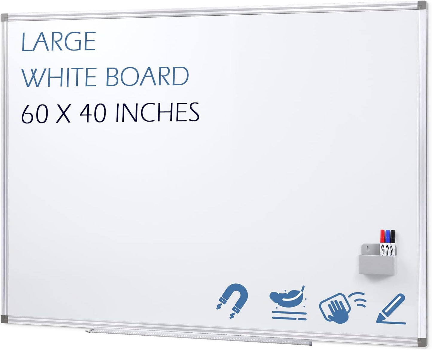 Large White Board 60' x 40', Magnetic Dry Erase Board, with Silver Frame