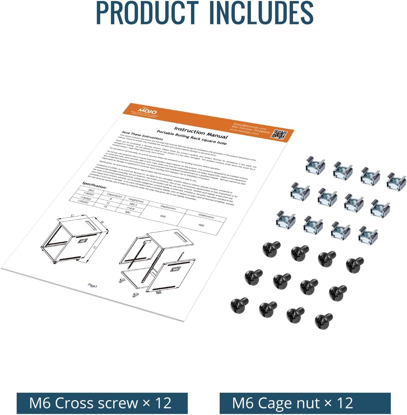 Tecmojo 9U Mobile Server Rack Enclosure, 23.62'' Deep, 19'' Network Rack with Wheels, Rolling Network Rack for Computer/AV/Data/IT