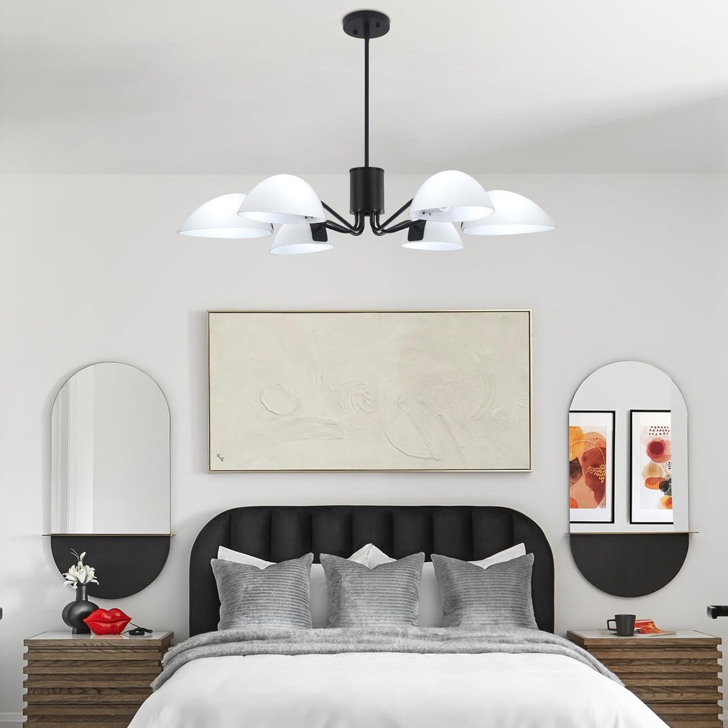Black Chandeliers with Milk Glass Shades Modern Chandeliers for Dining Room Industrial 6 Light Pendant Light Fix