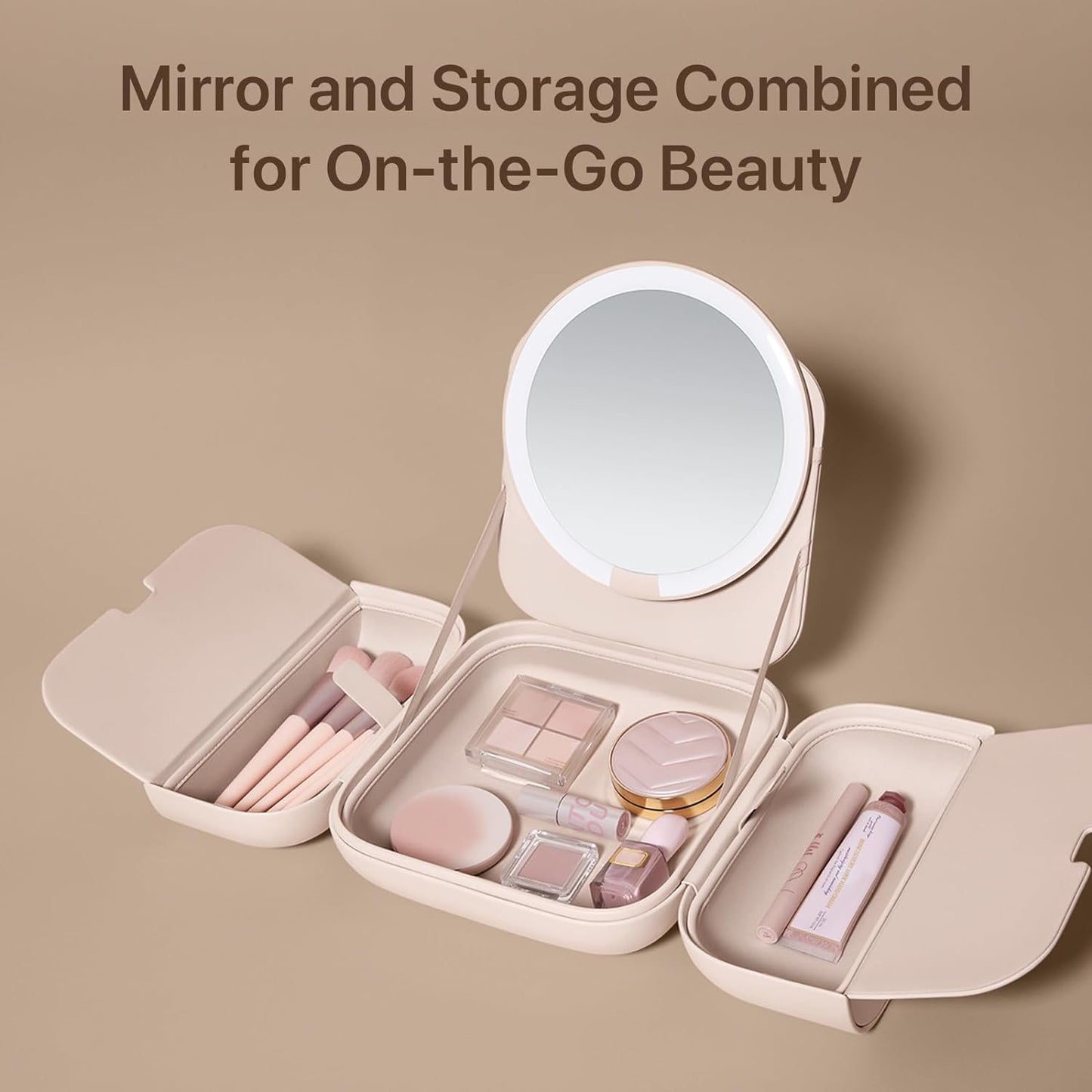 LumoCube Makeup Mirror with Bag - Portable LED Makeup Mirror with Lights, 5-Level Brightness, 3-Color Lights - Tr