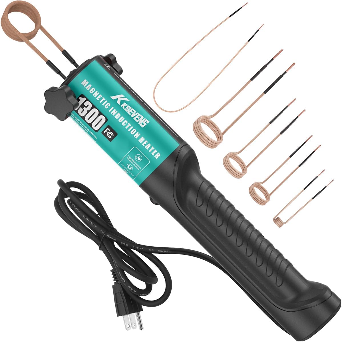 Induction Heater 1300W 110V Bolt Removal,Handheld Magnetic Induction Heater Tool with 5 Coils for Rusty Screw Removing,Cyan