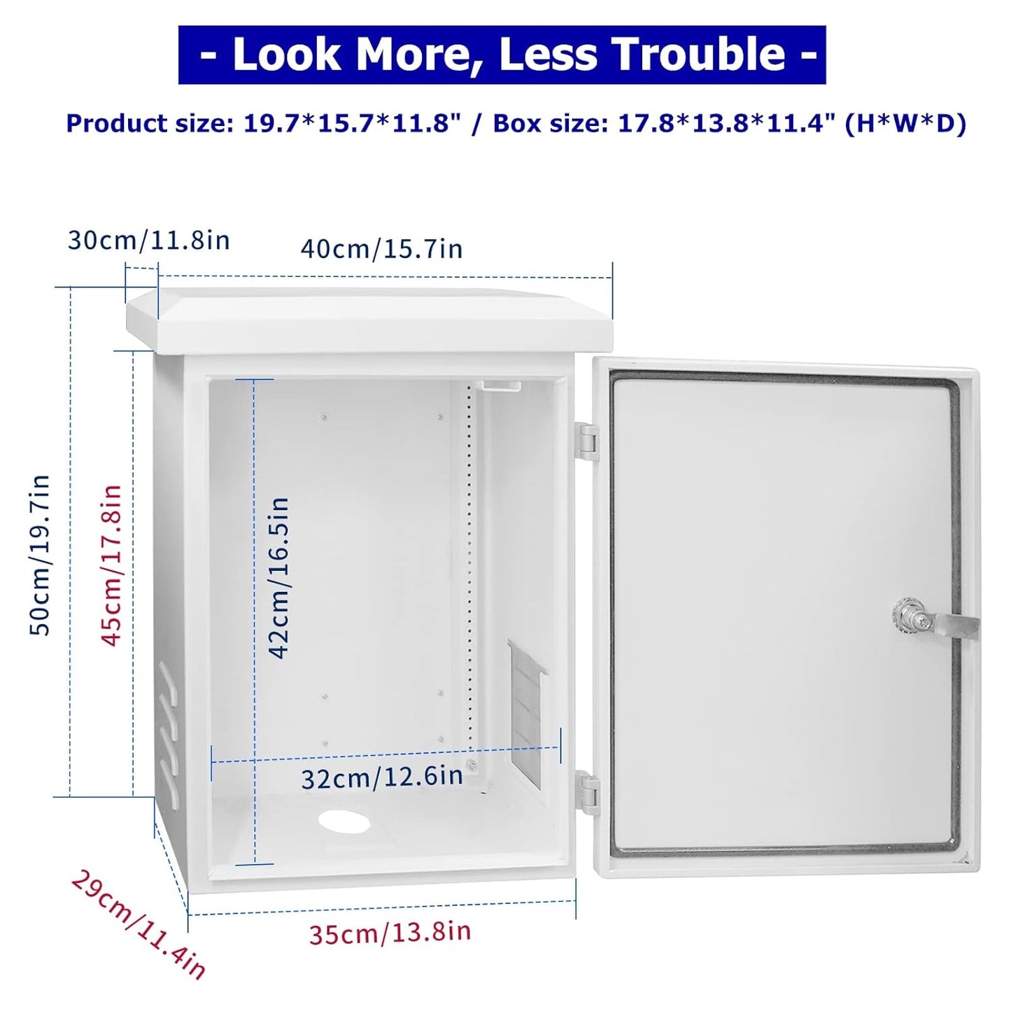 Outdoor Electrical Equipment Enclosure Box - 19.7x15.7x11.8" Outdoor Network Weatherproof Exterior Box Ventilated Enclosure hinged Outdoor