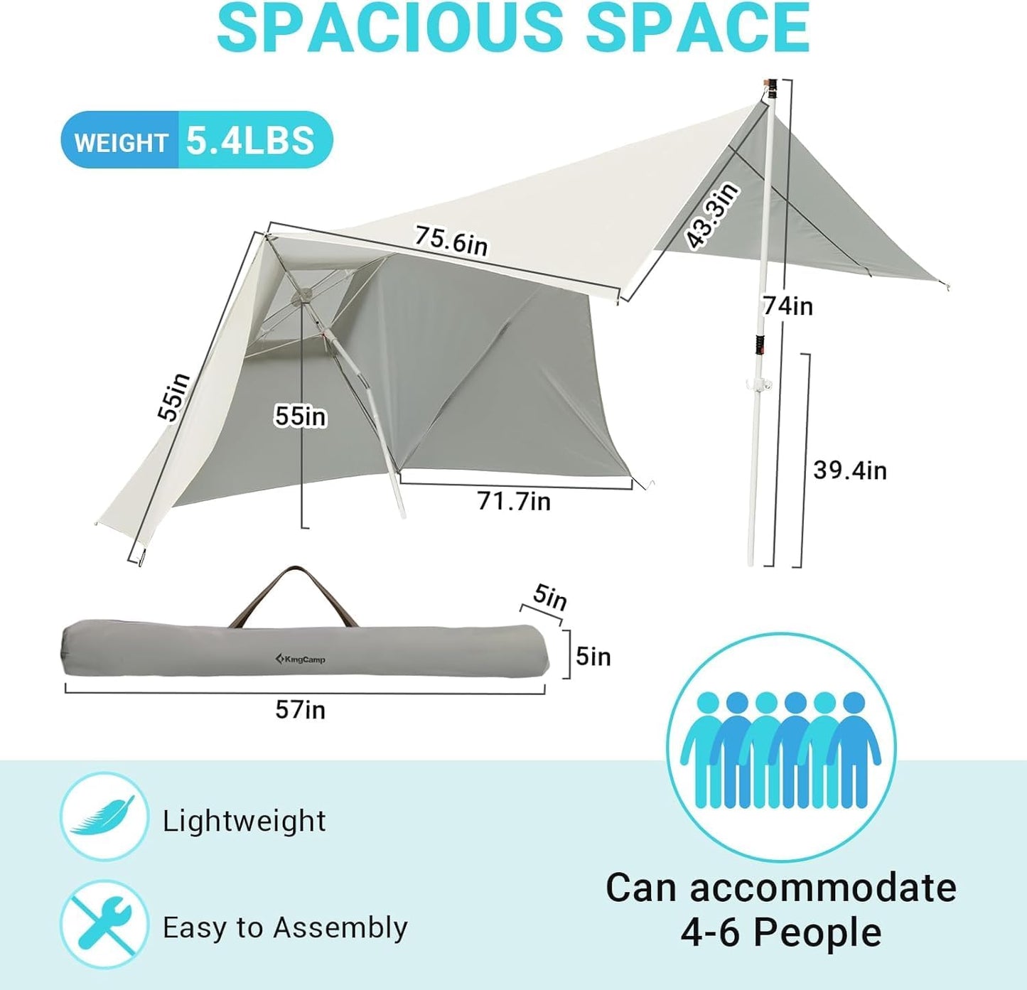 2-in-1 Beach Umbrella and Beach Shade Canopy, 6x6 FT Beach Tent Sun Shelter with Stability Poles, Carrying Bag