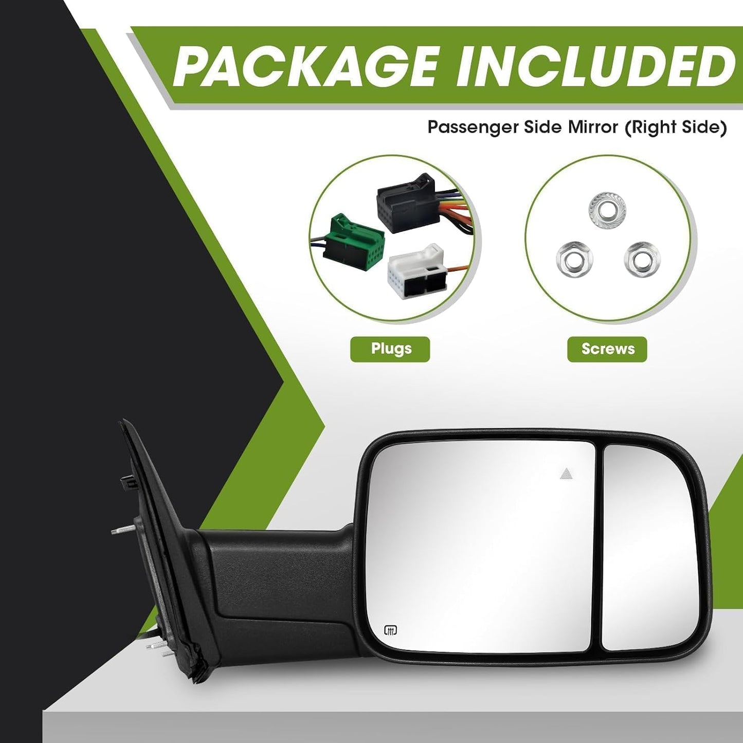 Passenger Side Tow Mirror for 2019-2022 Ram 2500 3500 | Right Side Mirror, BSM, Turn Signal & LED Running & Puddle Lights, Power Heated, Manual Fold Flip-Up