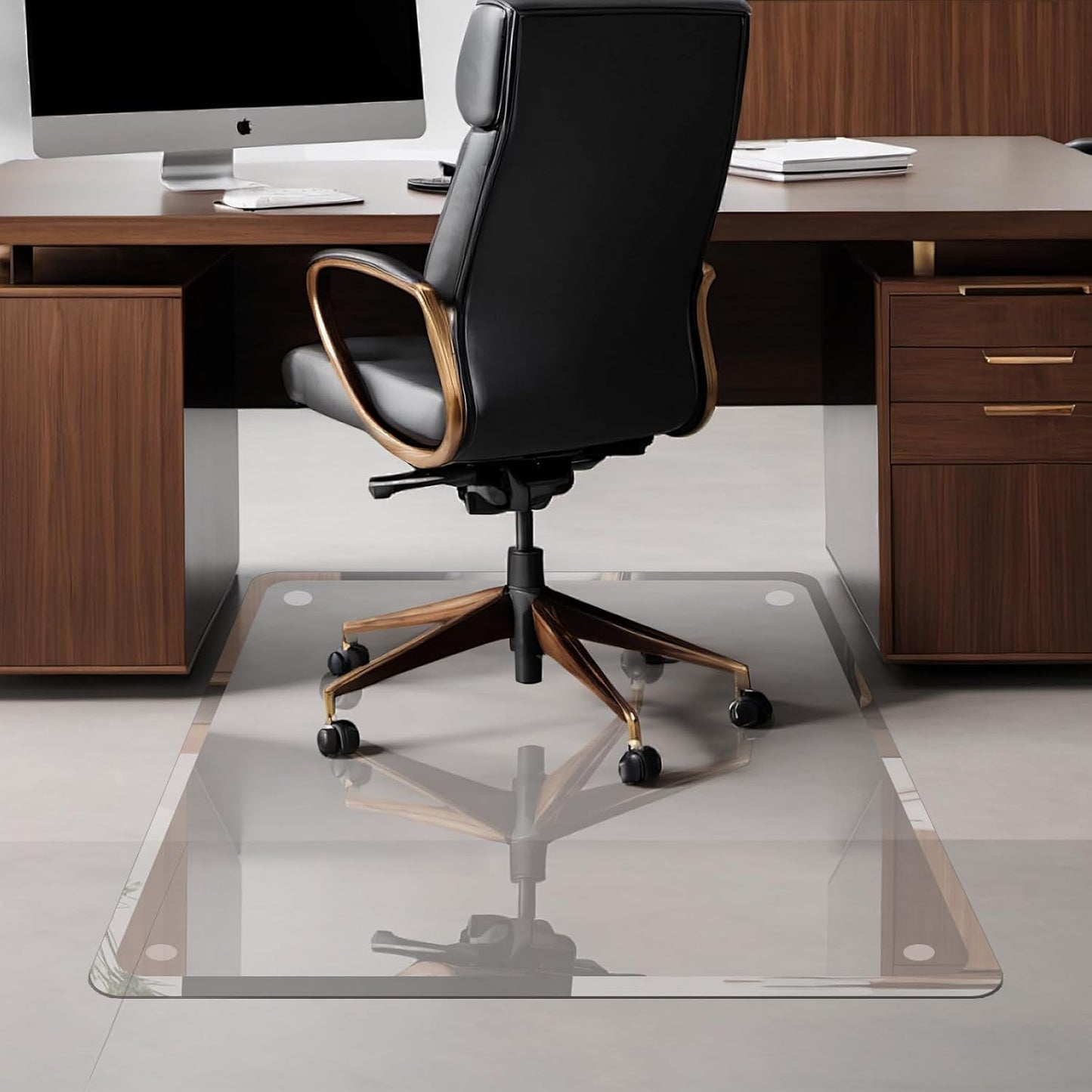 Premium Tempered Glass Chair Mat with 4 Non Slip Pads 55'x46'