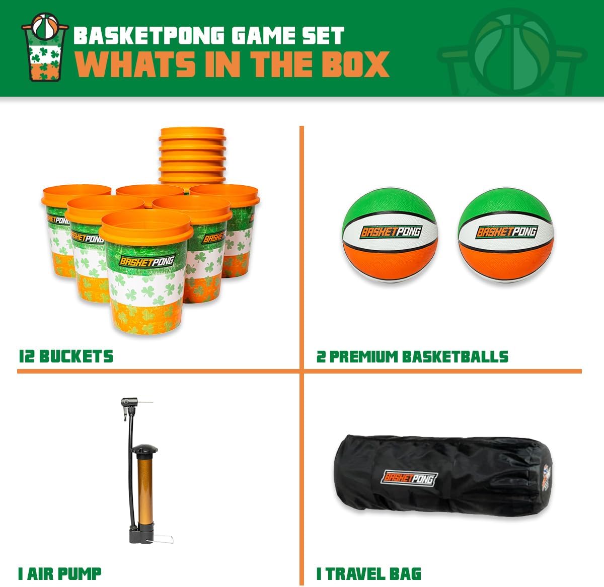 Irish Giant Yard Pong X Basket Ball Game with Durable Balls and Buckets - Outdoor Game