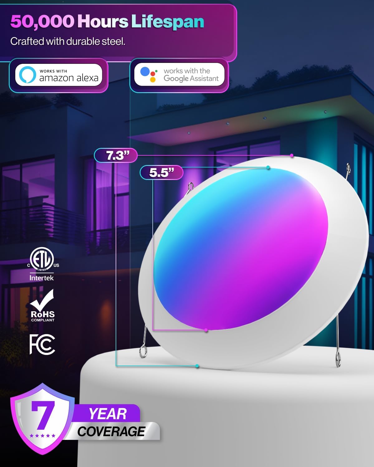 6 Pack 6 Inch 15W LED Smart Ambient Advanced Remote Cozy Disk Ceiling Light Fixture for Residential Indoor Living Room Dining Room Bedroom, 1200 Lum