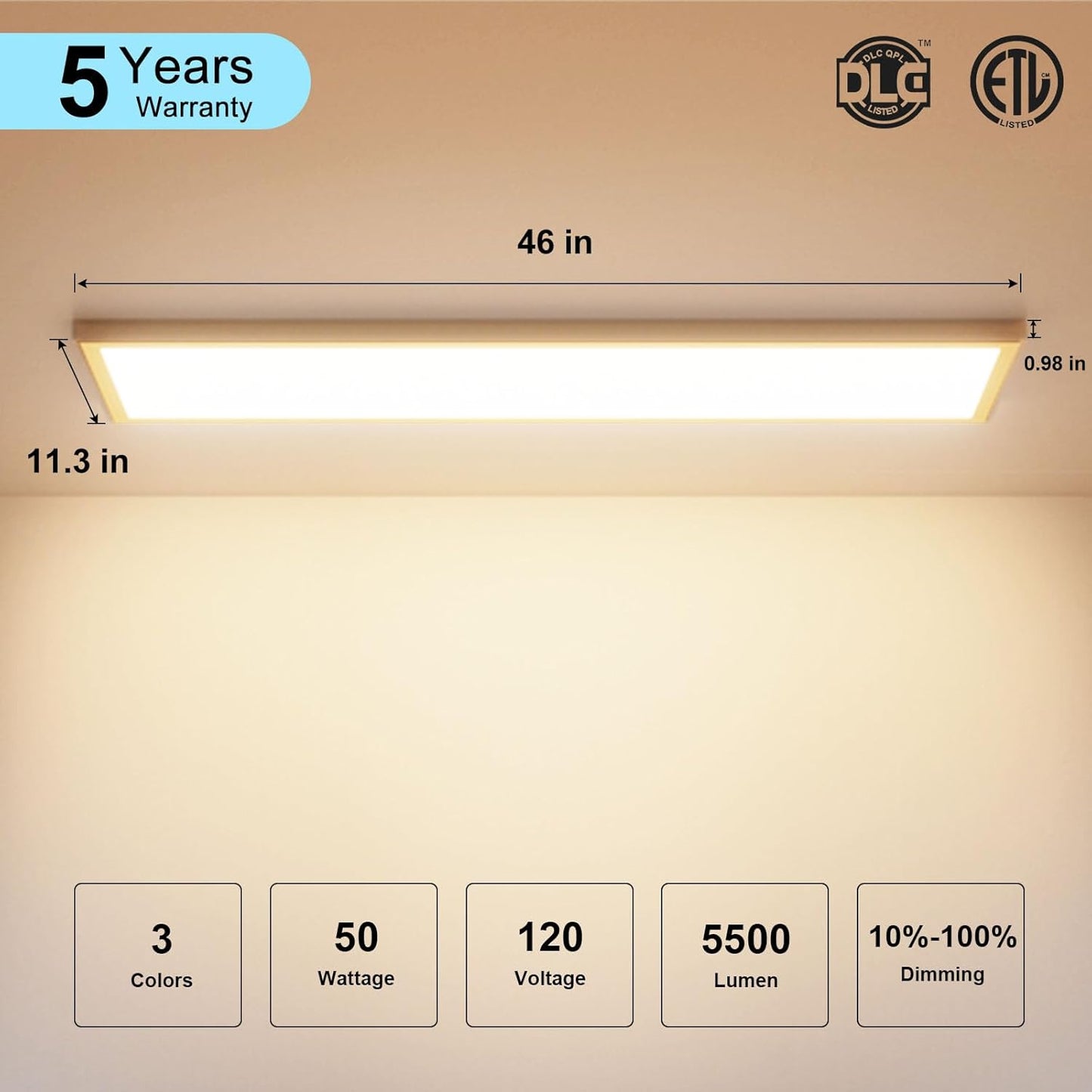 LED Flat Panel Light 6 Pack 1ftx4ft Surface Mount-3000K/4000K/5000K 50W 5500LM 120V Triac Dimming 10%-10