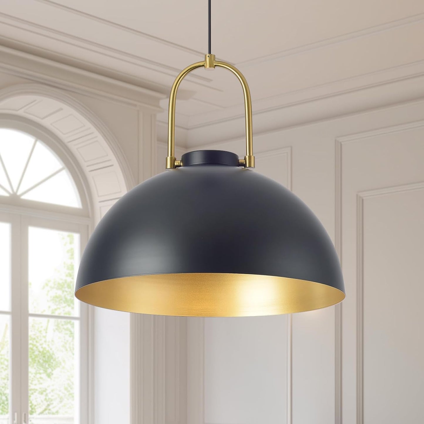 Ziqqeelam 2PCS 17.7" Black Large Pendant Light, Farmhouse Black and Gold Pendant Lights Kitchen Island, Vintage Pendant L