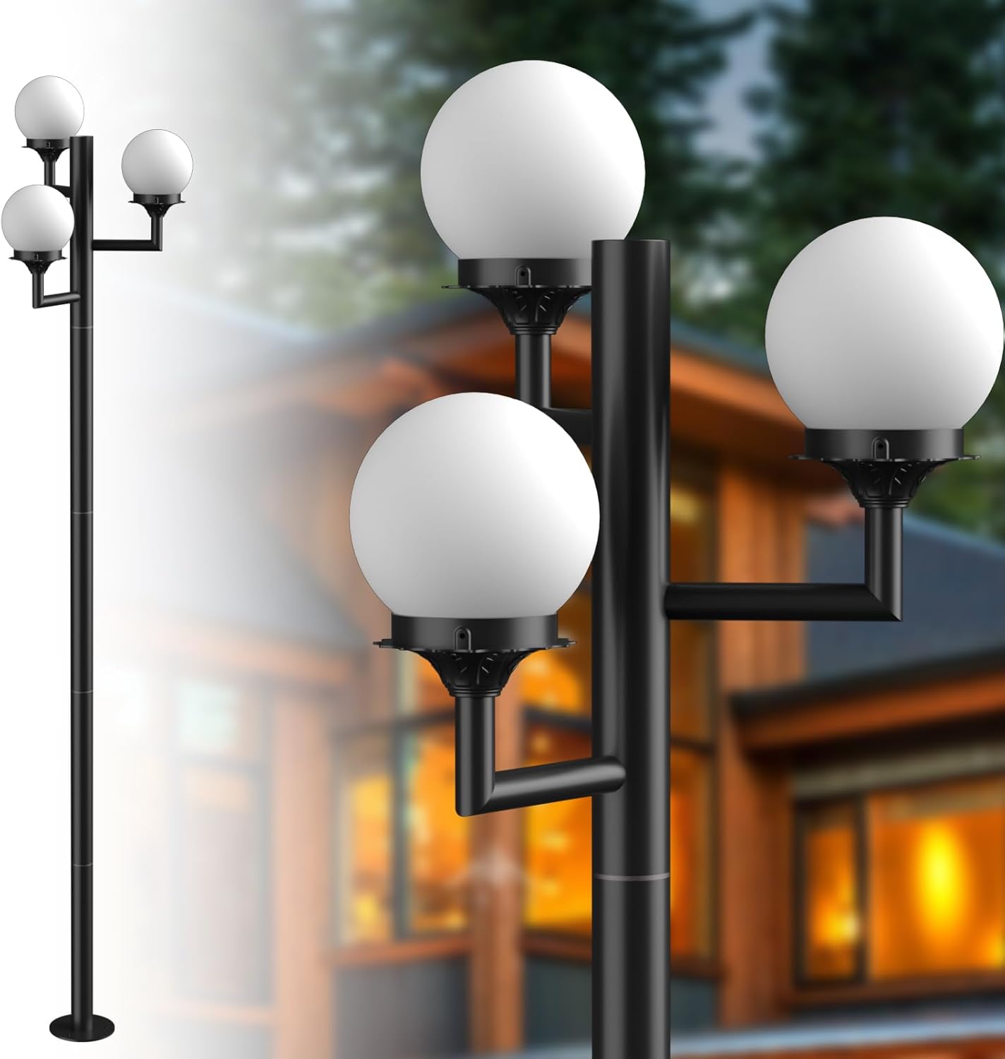 Lightdot 79" Outdoor Lamp Post Light, 3-Head Street Light Pole Lamp with G9 LED Bulbs, IP65 Waterproof Outdoor Post Light Fixtures for Garden