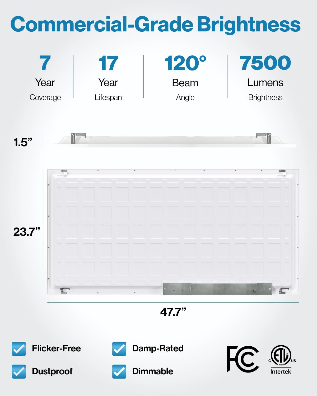 4 pack 2x4 LED Flat Panel Light Drop Ceiling Office Fixture, 7500LM, Selectable Features, 40W/50W/60W, 2700K/3500K/5000K, Dimmable (0-10V), Surface
