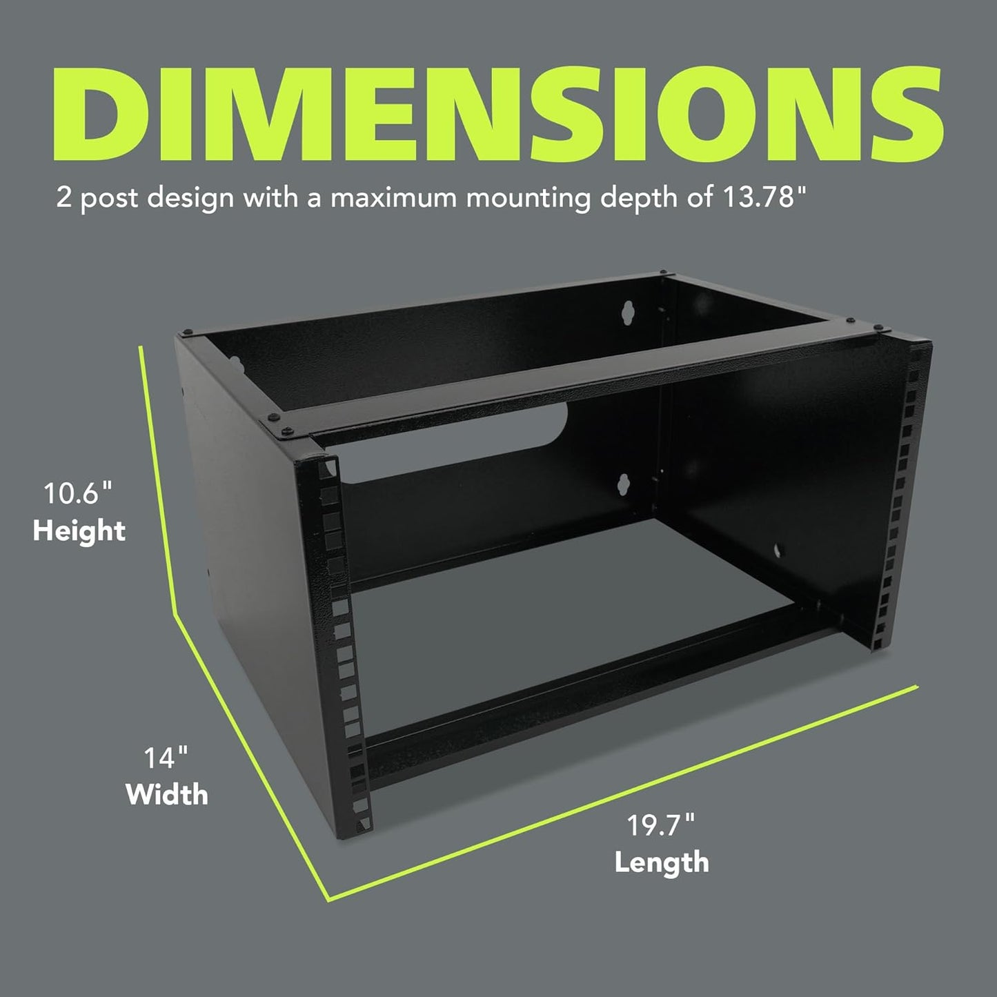 Pearington 6U Wall Mount Network Rack - 13.75 Inch Deep (Low Profile) - 19" Patch Panel Bracket for Shallow Server and IT Equipment, Network Switches - 44lbs/20kg Weight Capacity, Black (WALLMOUNT6)