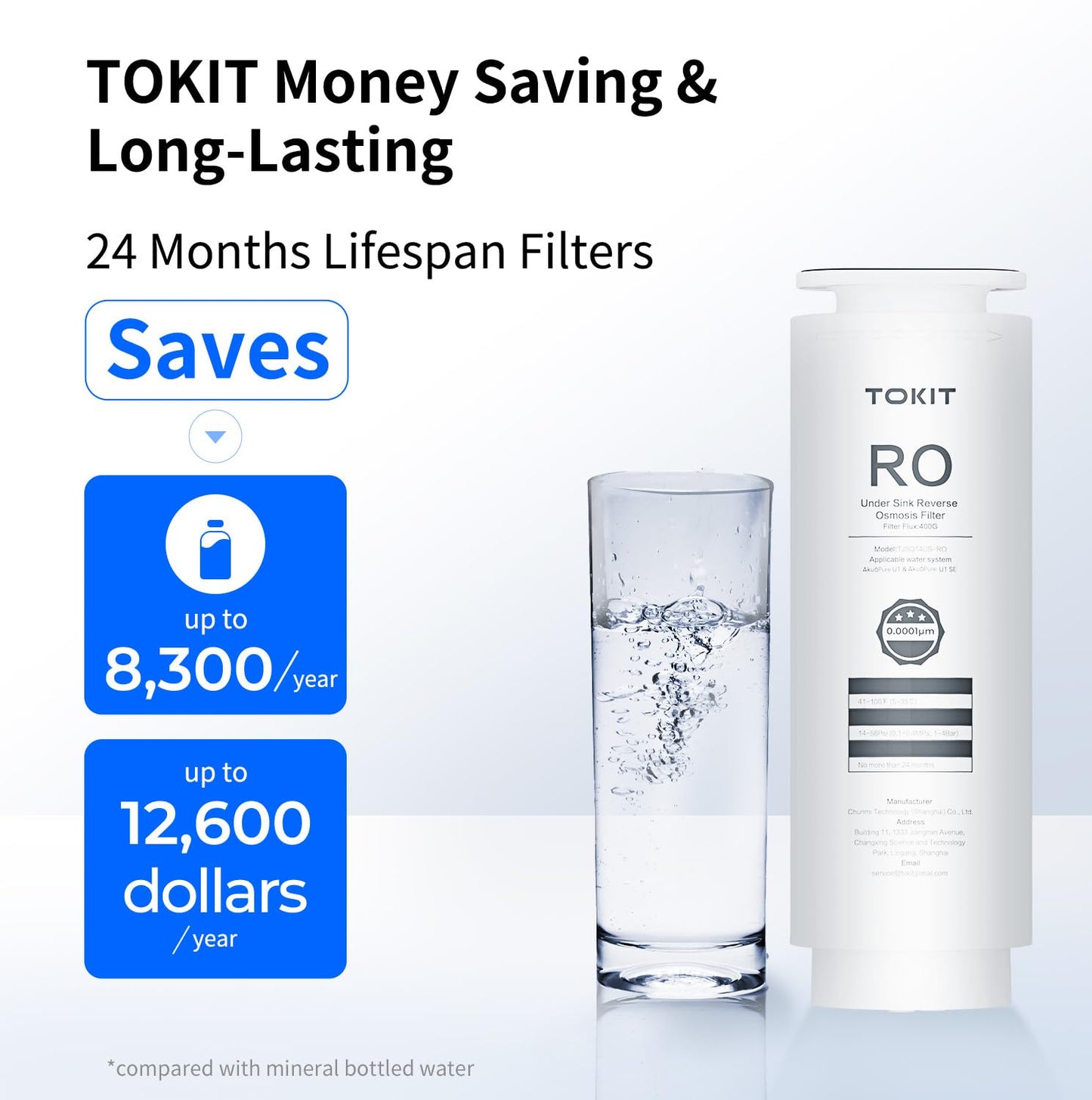 Reverse Osmosis System, Tankless Reverse Osmosis Water Filter, NSF/ANSI 58, Under Sink Water Filter RO System with Faucet,400 GPD 2:1 Pu