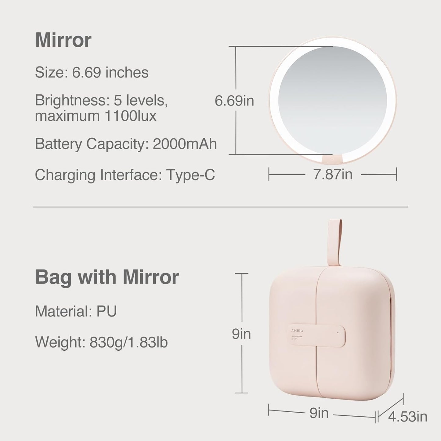 LumoCube Makeup Mirror with Bag - Portable LED Makeup Mirror with Lights, 5-Level Brightness, 3-Color Lights - Tr