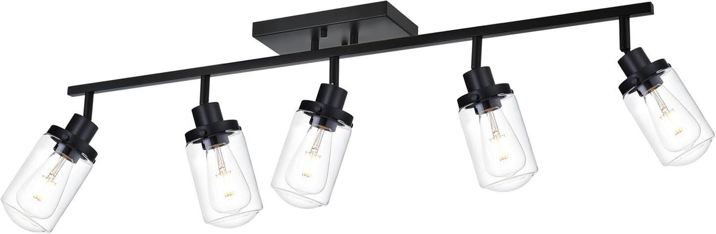 YIKOLUZ 5-Light Black Track Lighting Fixtures Ceiling Spotlights Modern Bathroom Vanity Light with Clear Glass Shade, Flush Mo