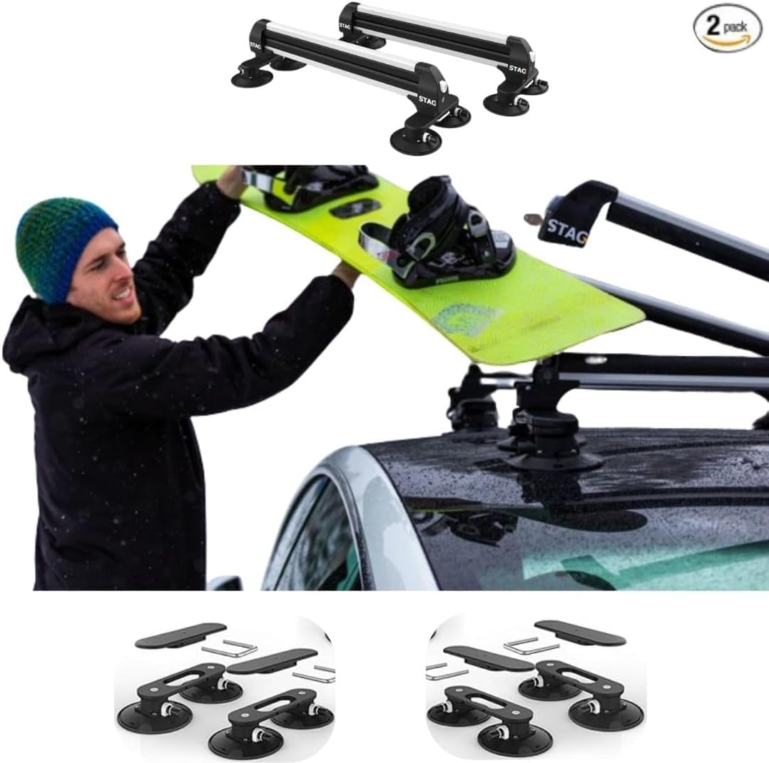 Ski Rack + Base Unit Bundle | Car Roof Rack with Strong Vacuum Cups for Ski Accessories