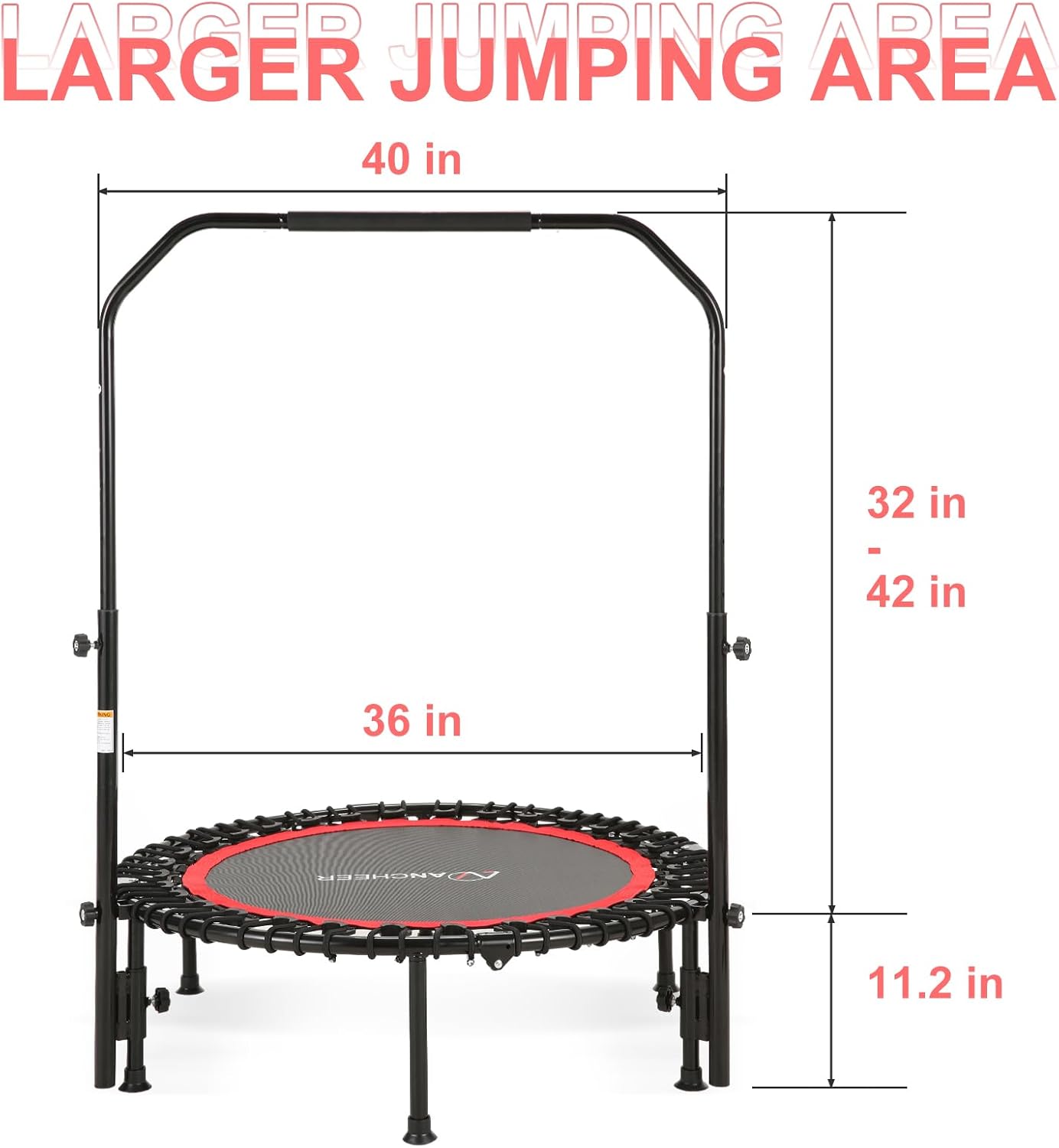 Trampoline Indoor, ANCHEER 450 lbs. Max Load Springless Mini Trampoline for Adults with 4 Level Adjustable Handle Bar 40