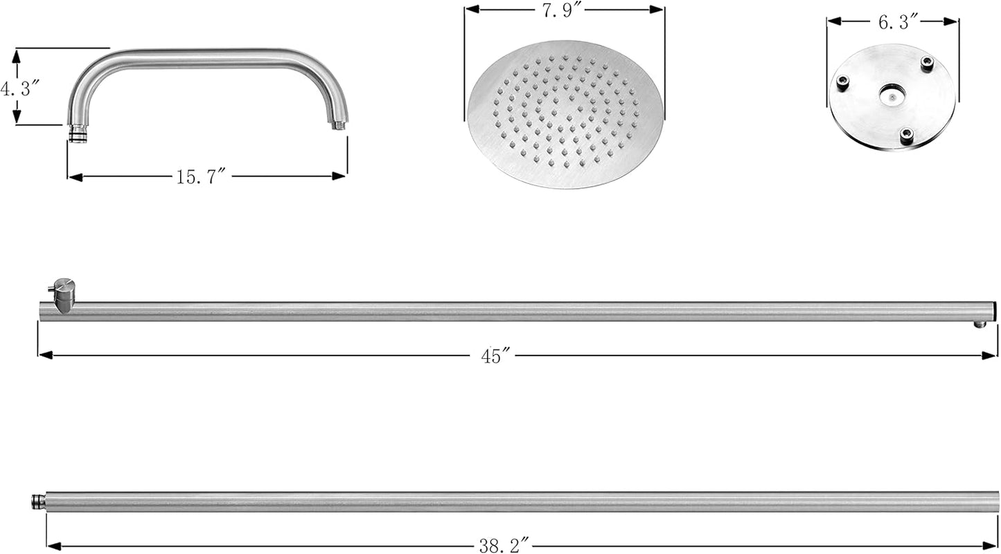 Wayime 87" Separable&Composable Free-Standing Brushed Stainless Steel 304 Rainfall Outdoor Shower