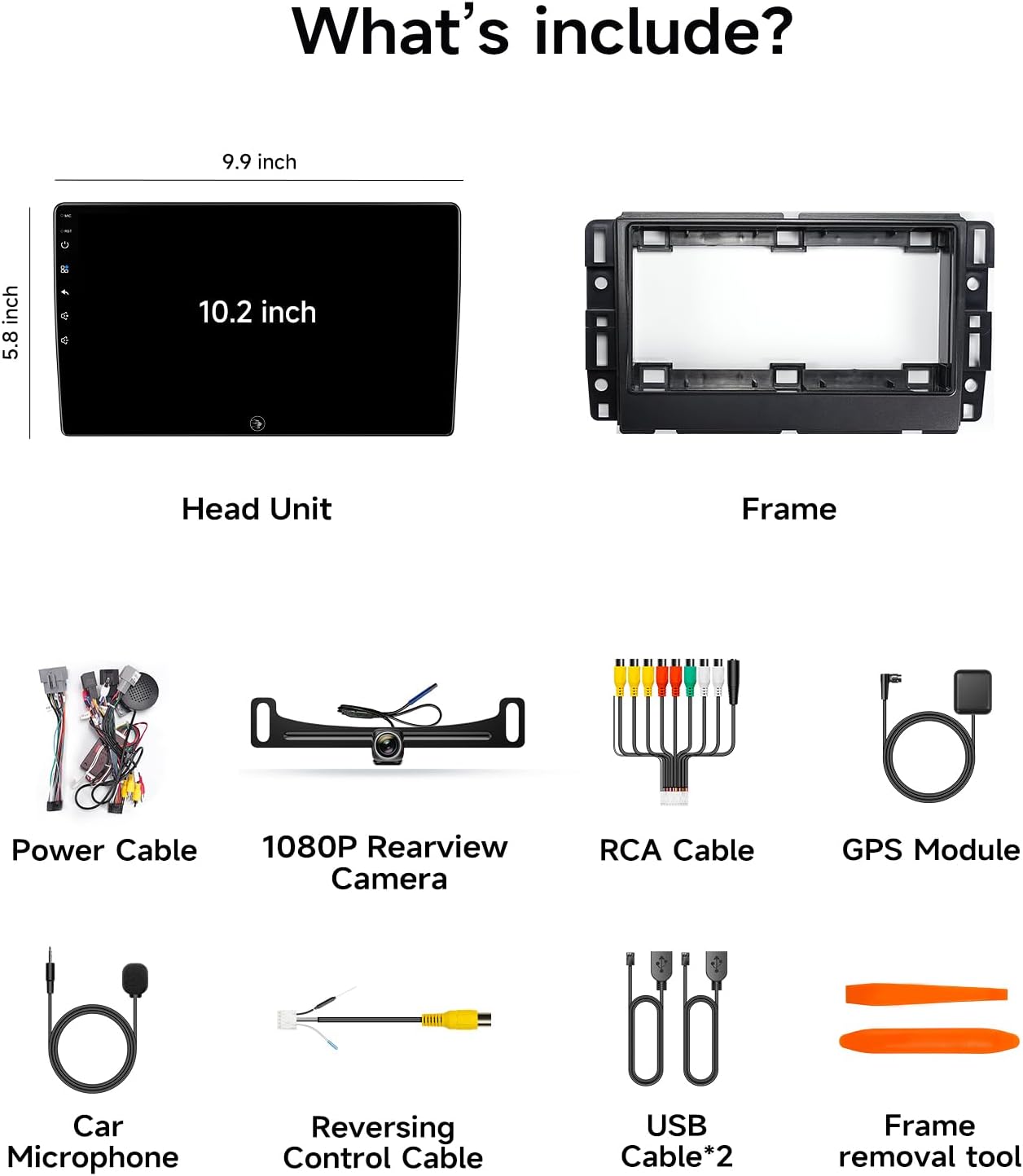 Car Radio Stereo for Chevy Silverado GMC Sierra 07-13, CarPlay Android Auto | 10.2-inch IPS HD touchscreen, 64G storage, 5G WiFi GPS, Bluetooth FM AM SWC, plug-and-play, 1080P backup camera