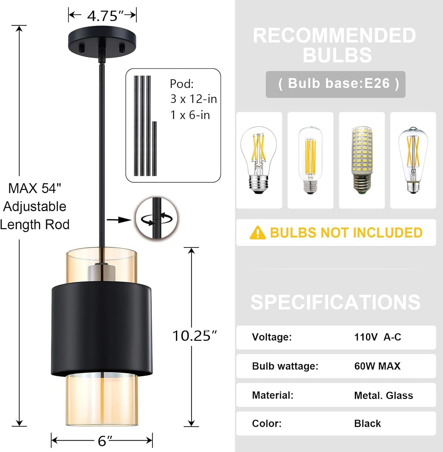 CJY CHENJINYAN 1 Light Hanging Indoor Kitchen Island Pendant Ceiling Light 6" Drum Glass Shade Fixture, Modern Farmhou