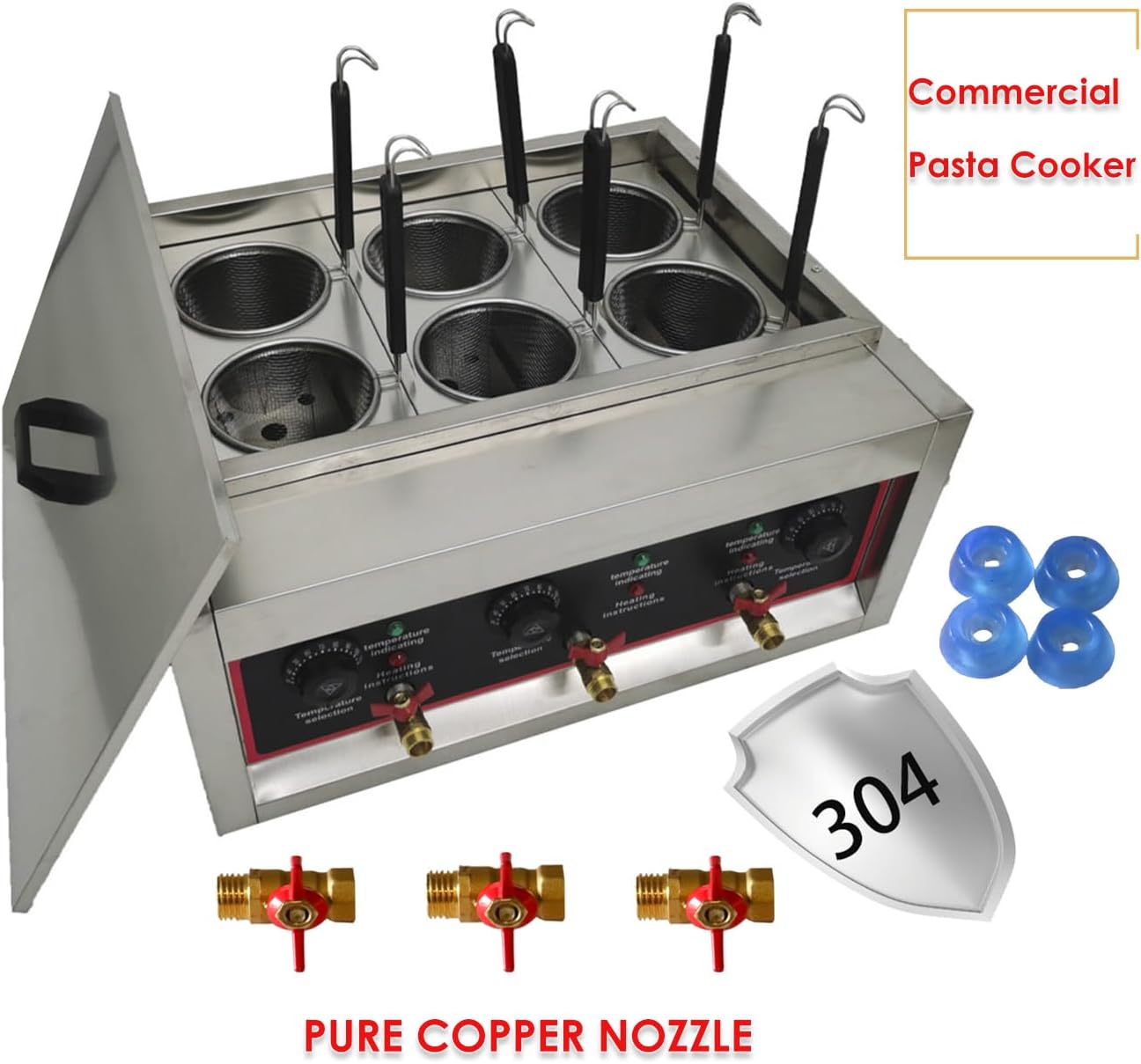 PreAsion 220V Commercial Pasta Cooker with 6 Noodle Filter Electric Pasta Cooking Machine Multifunctional Pasta Warmer Noodles Cooker 6KW for Cooking