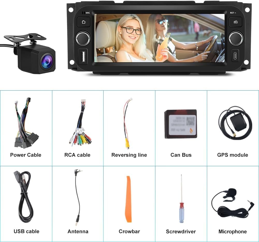 AWESAFE Car Stereo for Jeep Wrangler 2003-2006 Dodge RAM 2002-2005 | Touch Screen RAM 1500 Radio, CarPlay Android Auto, WiFi GPS AM FM, SWC, Camera, 2GB+64GB