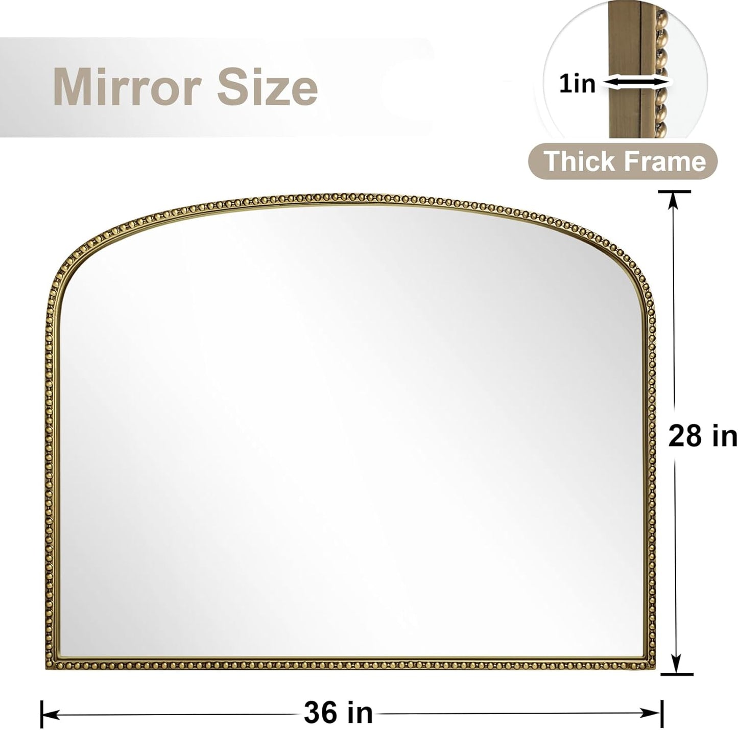 36'X28' Arched Mirror, Metal Beaded Frame Mirror for Wall