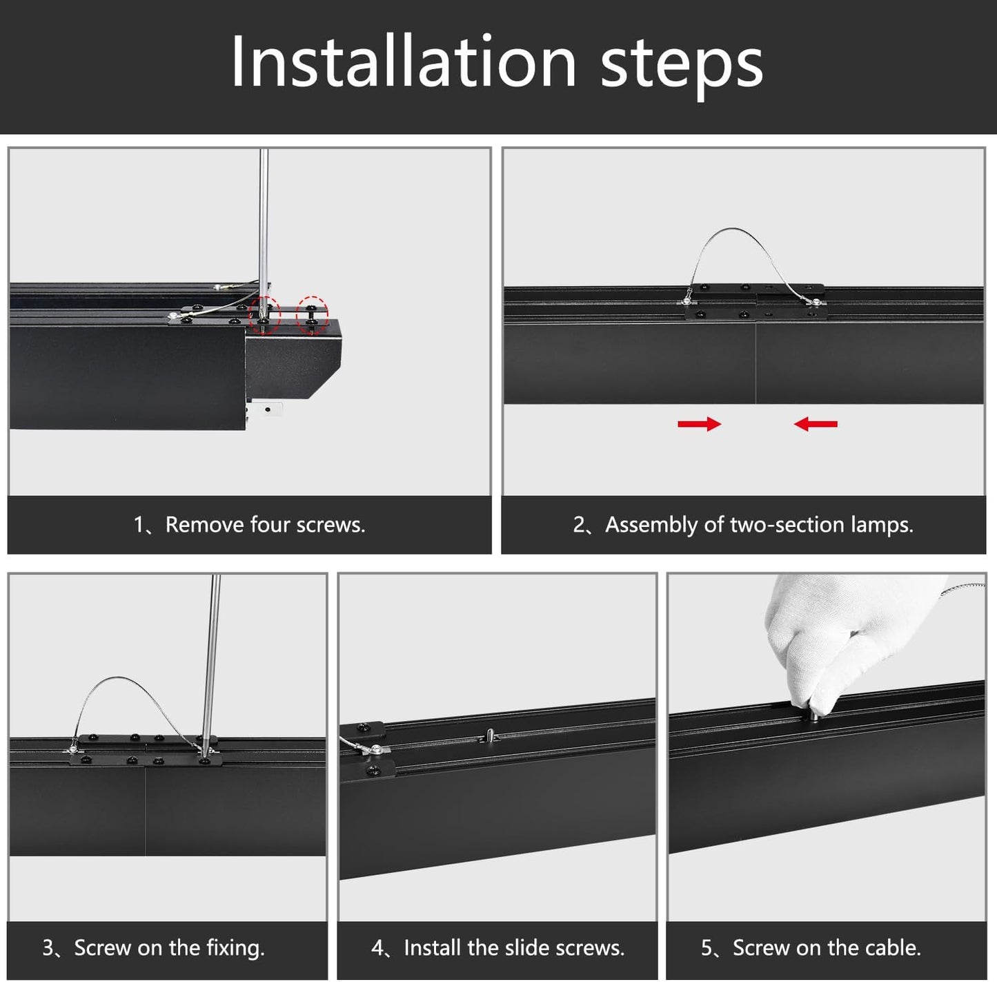 8FT Linkable LED Linear Light, 100W 100-130v Seamless Connection, 3000-6000K Color Changing, Dimmable