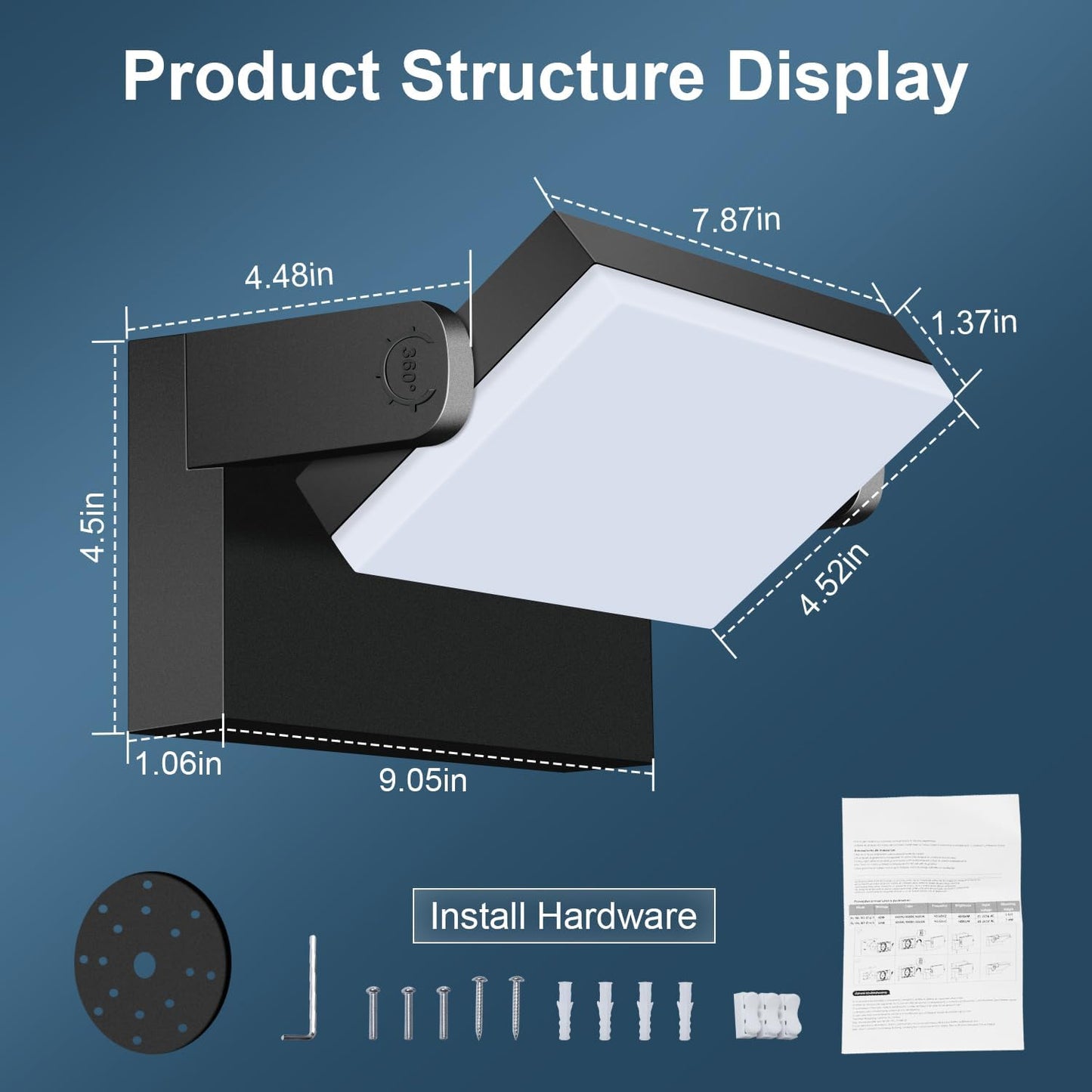 60W LED Outdoor Wall Lights 360° Rotatable LED Flood Lights Modern Commercial Security 5000K IP65 Waterporof Wall Mounted Light for Garage Yard Porch 4 Pack
