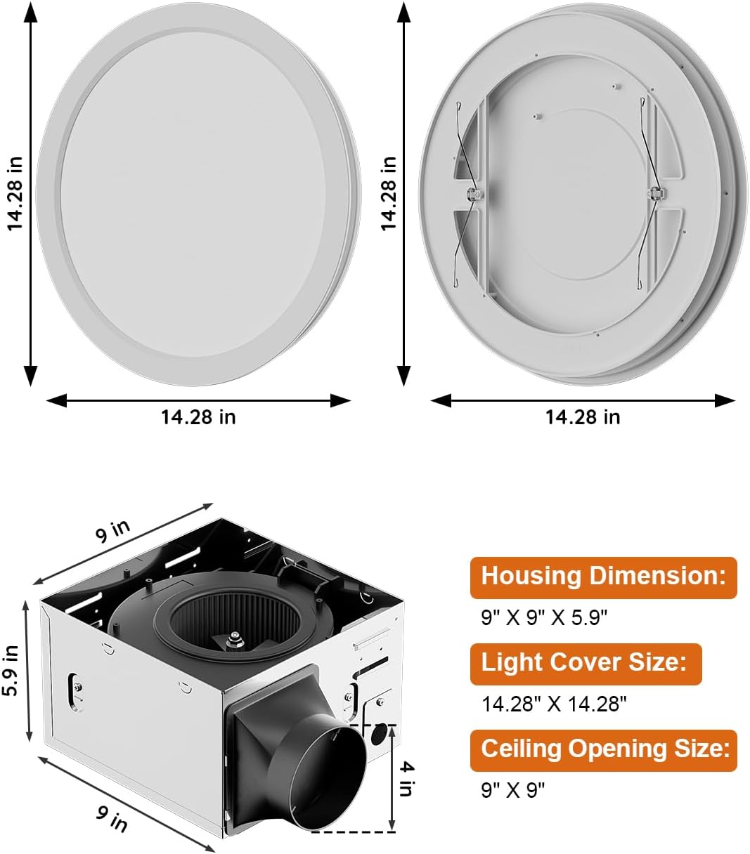 Bathroom Exhaust Fan with Light, Ceiling Mount, 130 CFM 1.5Sones, 43W Fan 1200LM LED Light