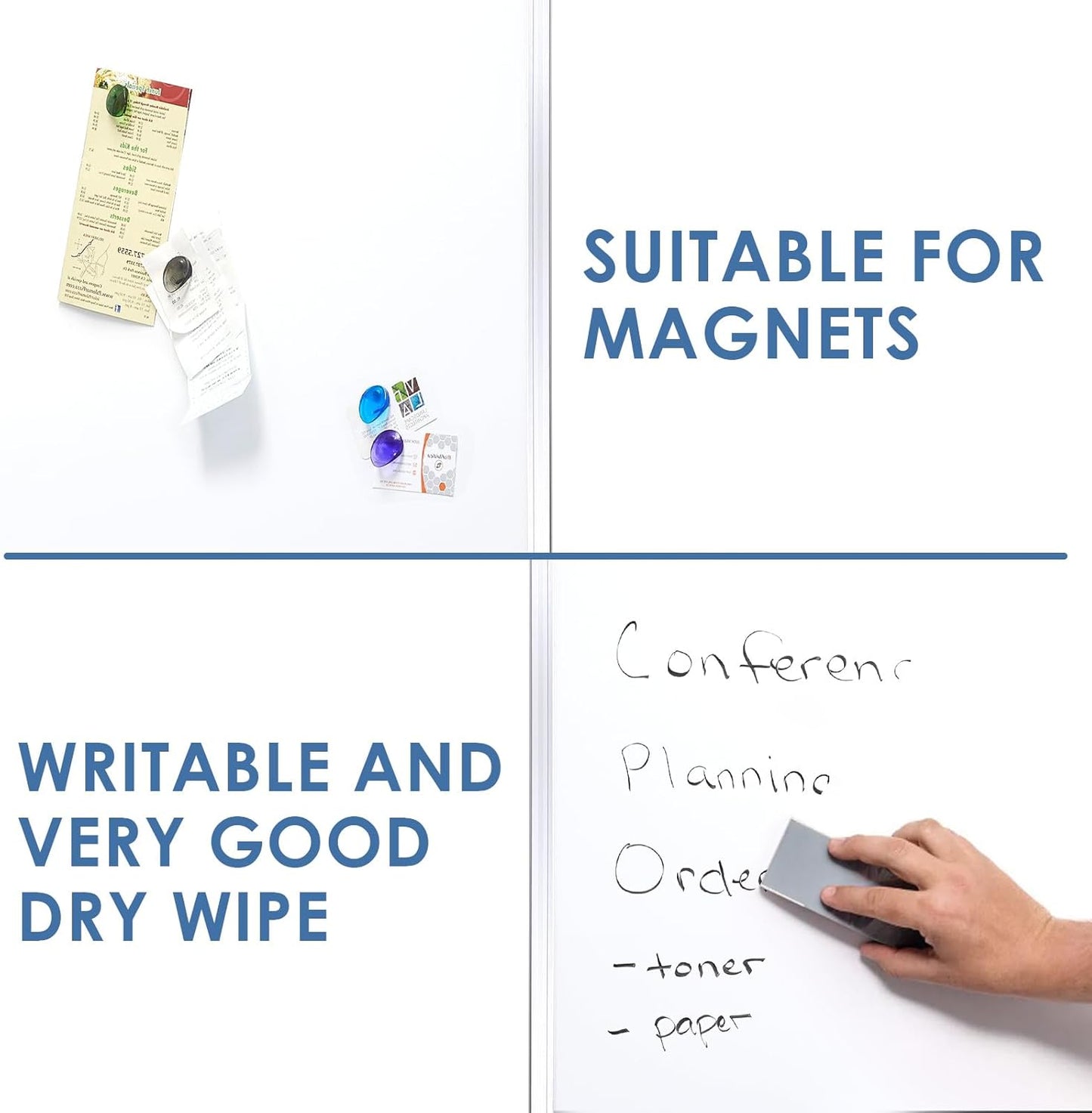 Large White Board 60' x 40', Magnetic Dry Erase Board, with Silver Frame