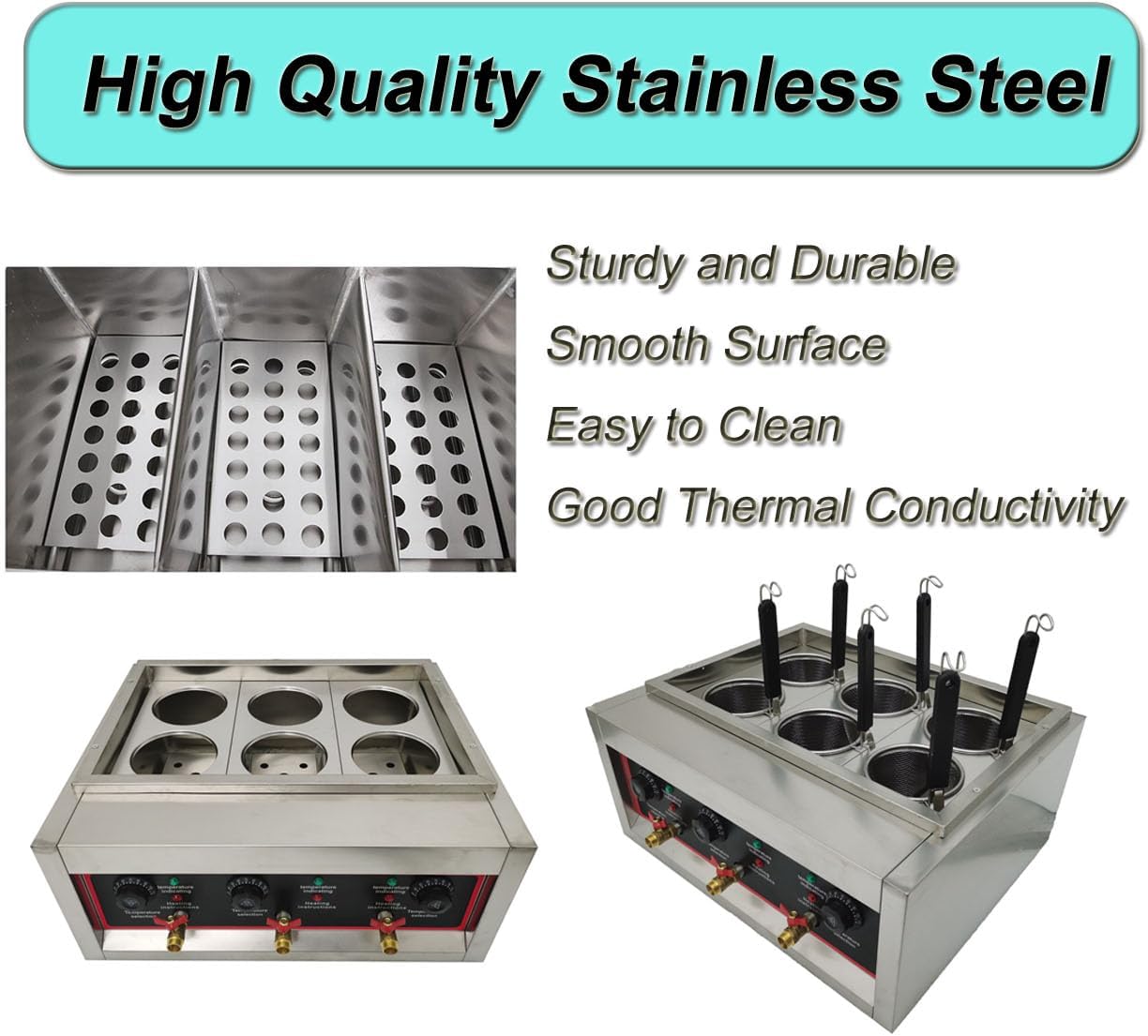 PreAsion 220V Commercial Pasta Cooker with 6 Noodle Filter Electric Pasta Cooking Machine Multifunctional Pasta Warmer Noodles Cooker 6KW for Cooking