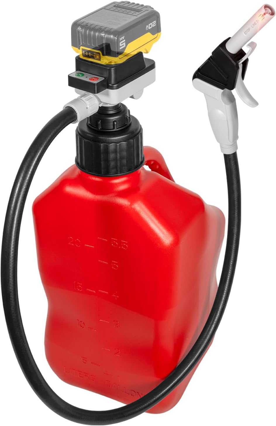 Battery Powered Liquid Transfer Pump (4.0 GPM) – Cordless Pump Compatible with DeWalt 20V & Milwaukee 18V Batteries, Automatic Shutoff Sensor, 51” Heavy-Duty Rubber Hose, 4 Adapters AutoStop Ergonomic Nozzle