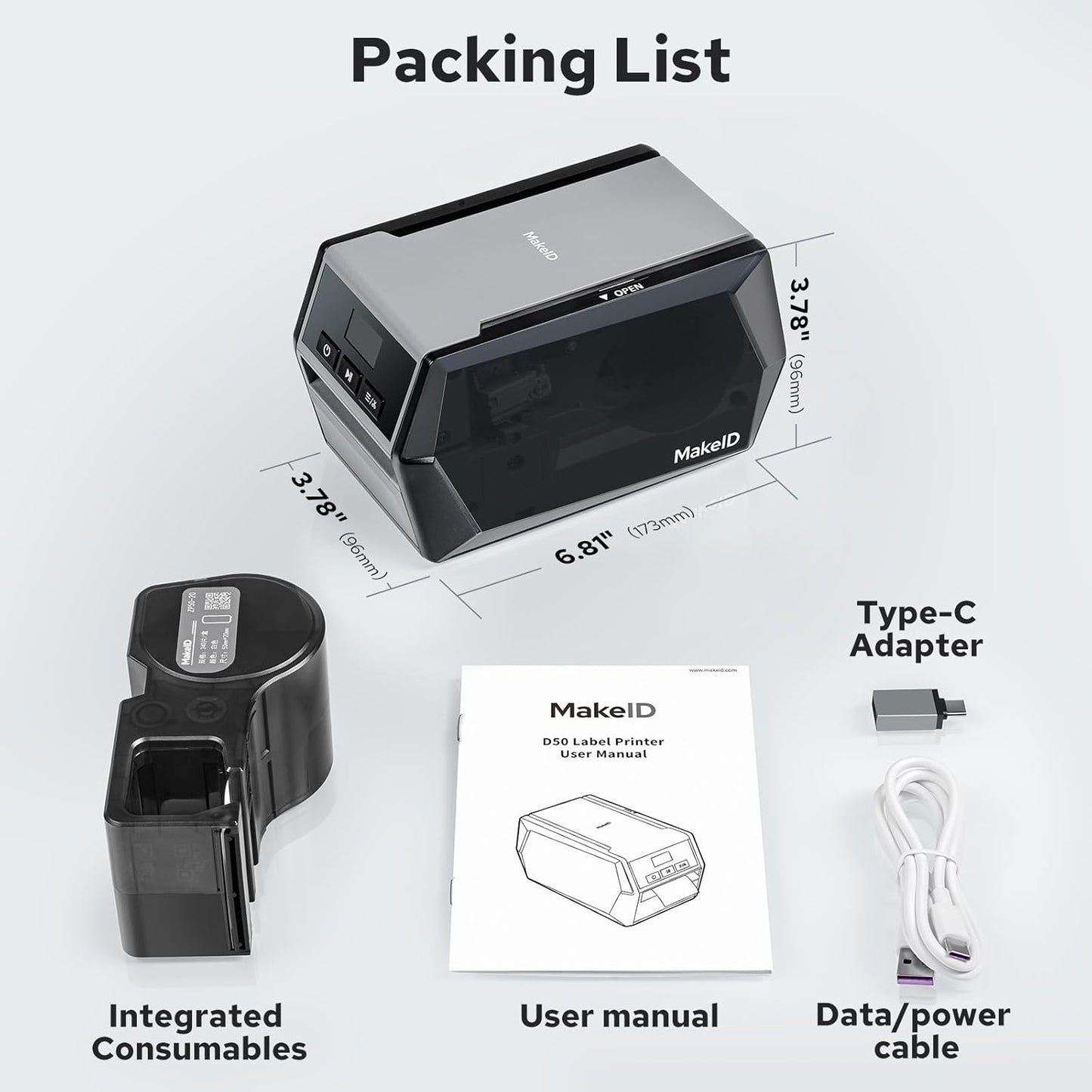 Industrial Label Printer, Desktop Label Maker 2' Print Head, Mobile APP & PC Editor Compatible, 2600mAh Li-ion Battery