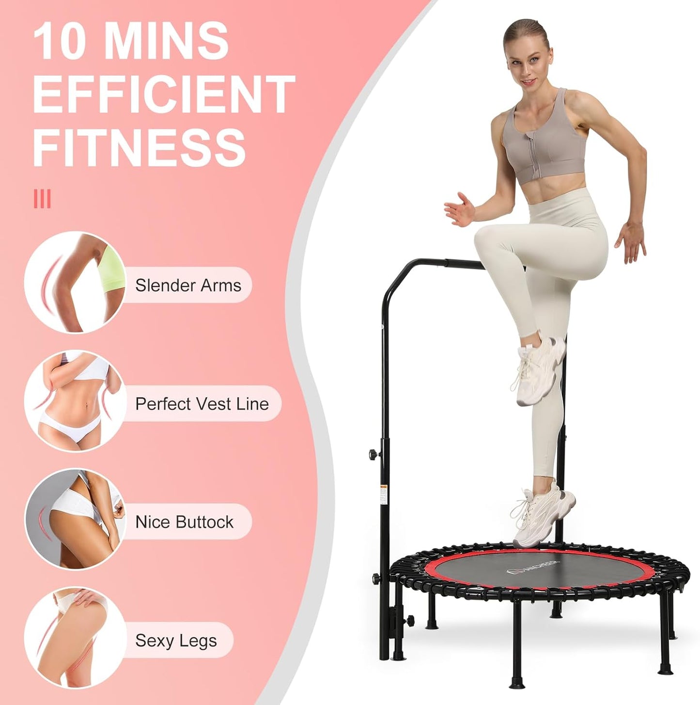 Trampoline Indoor, ANCHEER 450 lbs. Max Load Springless Mini Trampoline for Adults with 4 Level Adjustable Handle Bar 40
