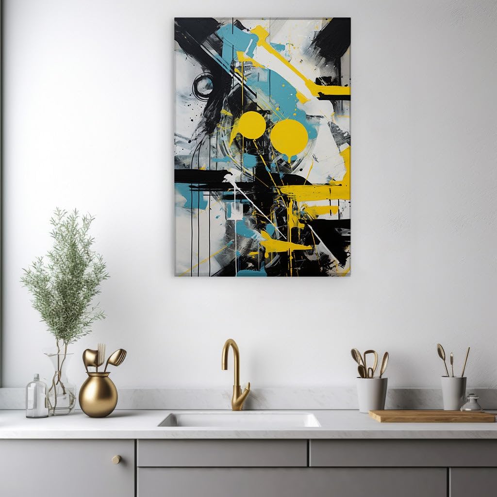 Framed wall Art for Lobby. Vivid Abstraction in Motion Exploring the Bold Fusion of Yellow Accents