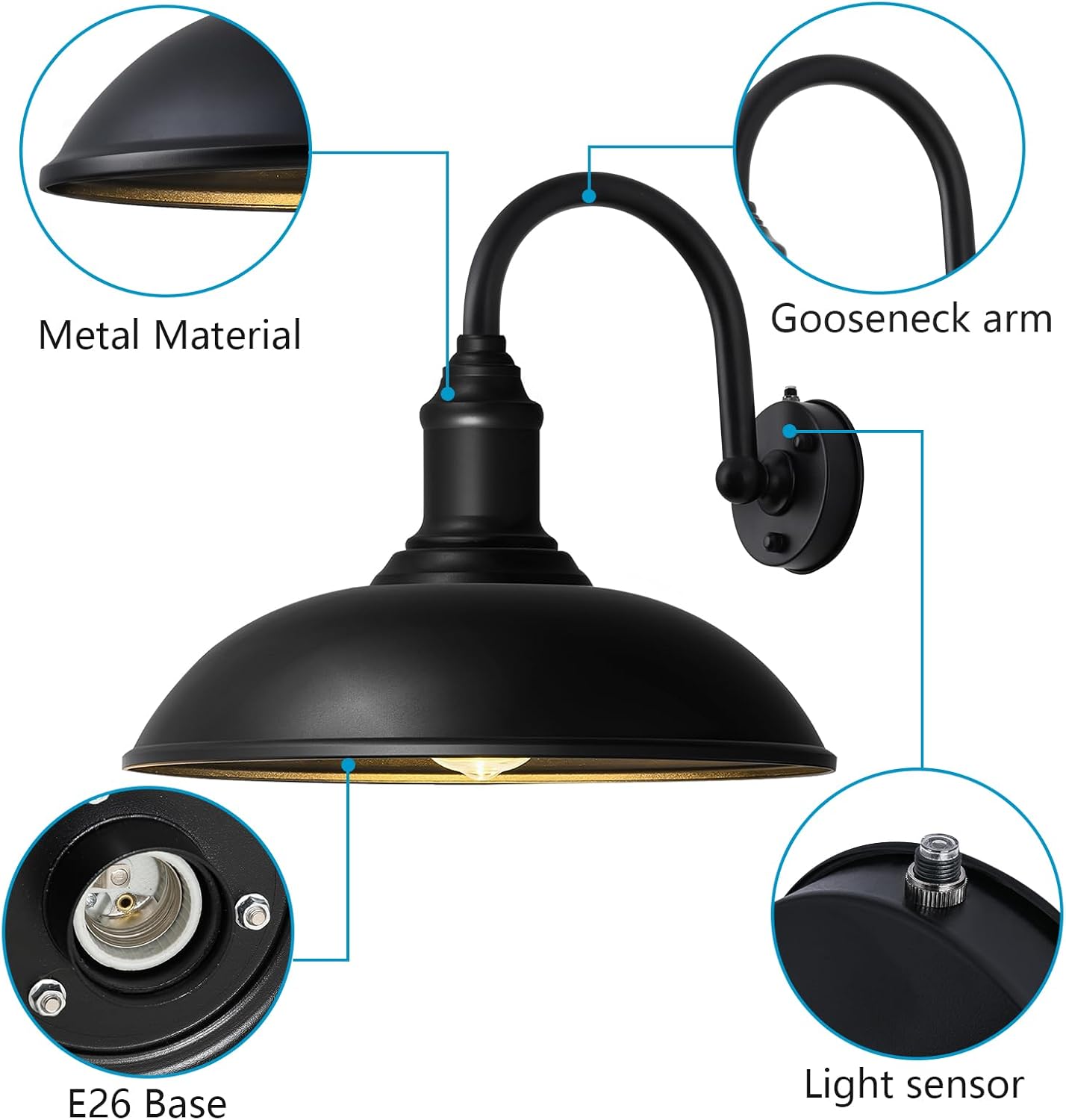 DENGNBJ 21' Large Outdoor Gooseneck Barn Light Dusk to Dawn, Classic Outdoor Farmhouse Gooseneck Light for Porch, Garage, Exterior Lighting (21