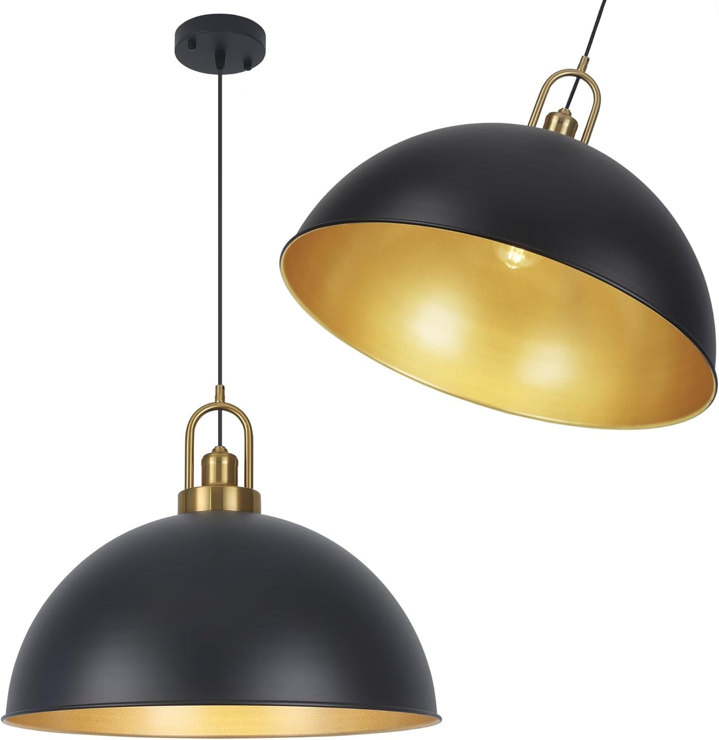 Matte Black Dome Pendant Light 19.68' Large Farmhouse Chandelier Adjustable Metal Hanging Lighting Fixture for Kitchen Island Bedroom Dining Room and