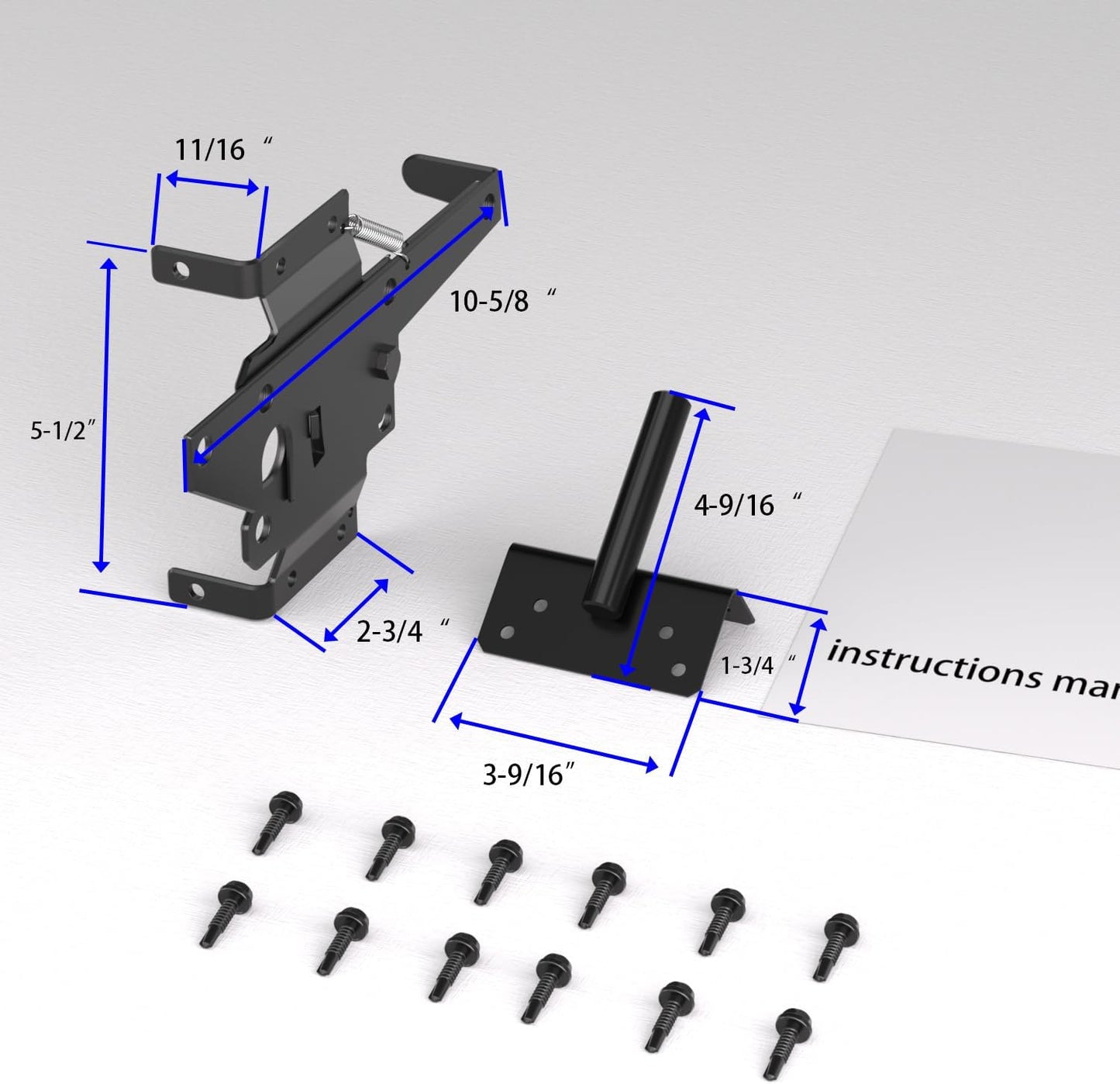 SANKEYTEW Self Closing Fence Gate Hinges, Latch, 24.01" Drop Rod - Easy to Install, Black Plastic Spraying - Extra-Thick Rod for Wood, Vinyl,
